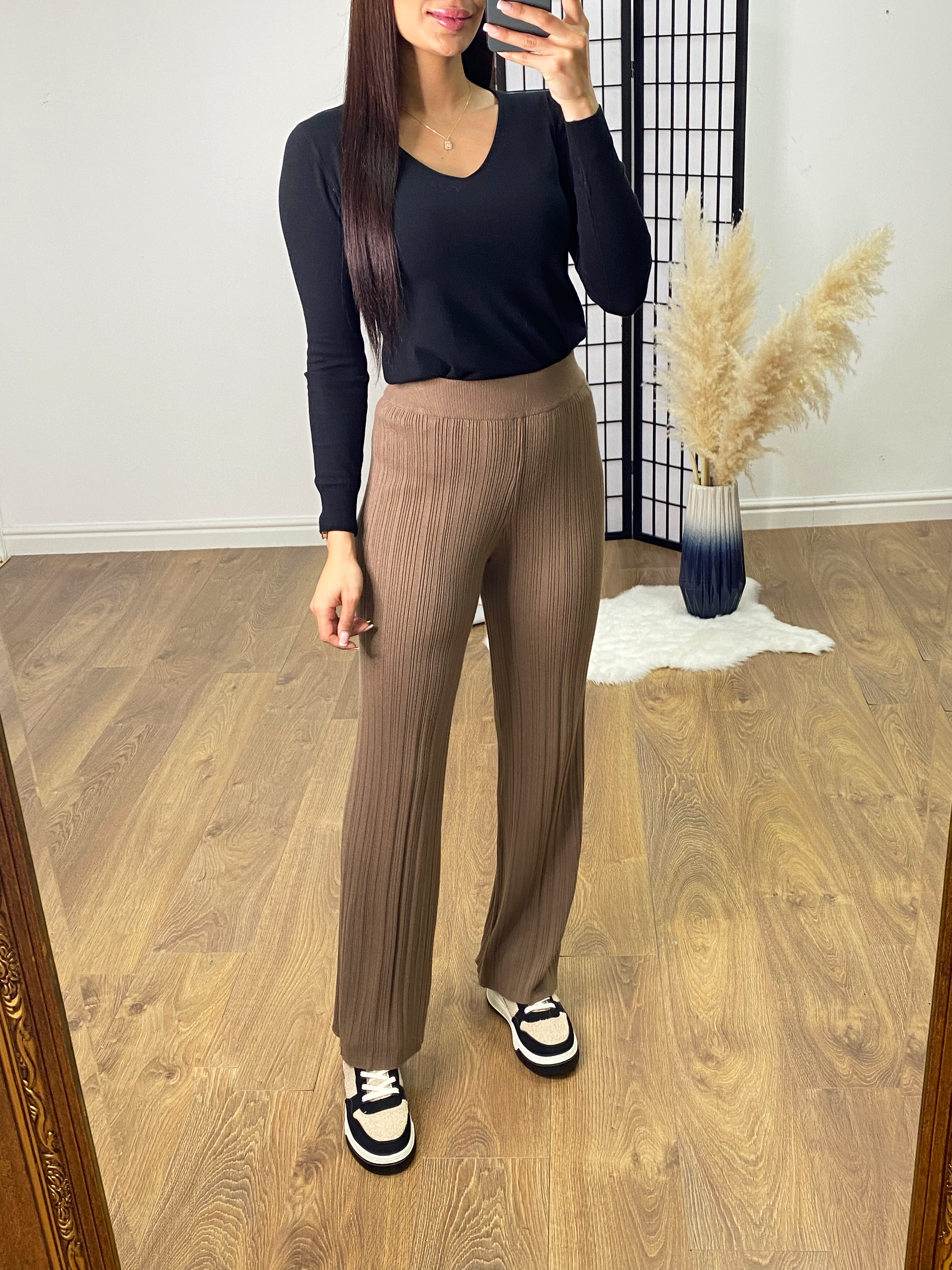 Alexia Ribbed Stretch Wide Leg Trousers