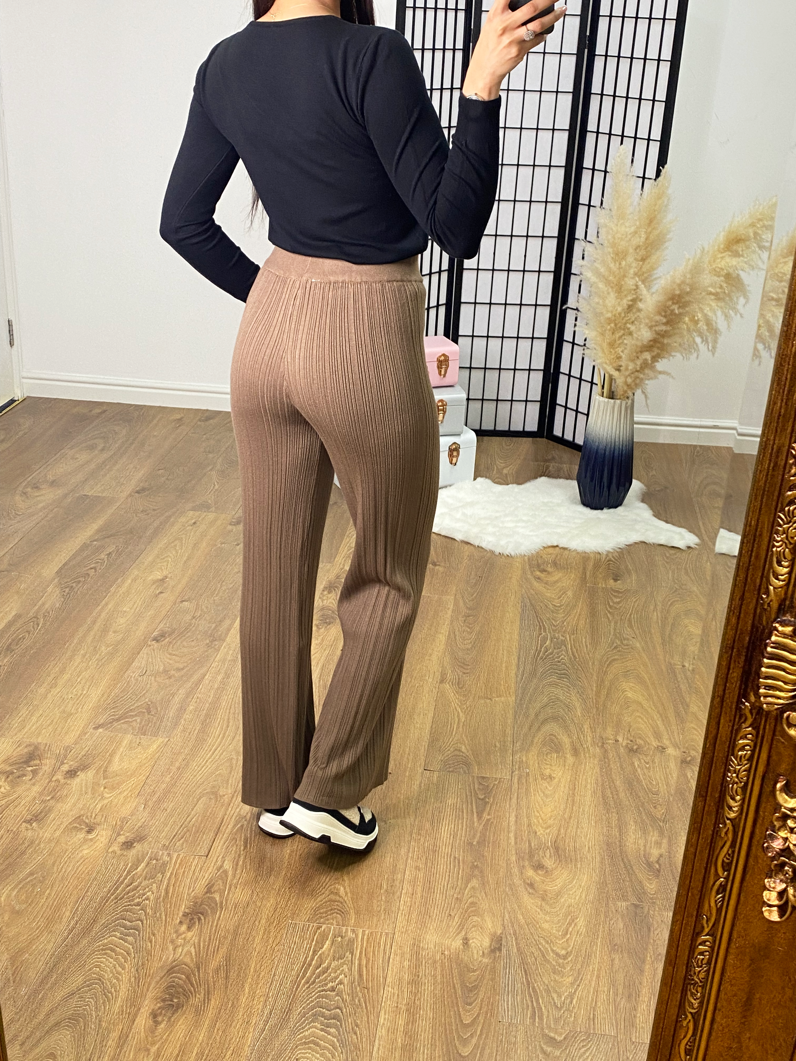 Alexia Ribbed Stretch Wide Leg Trousers