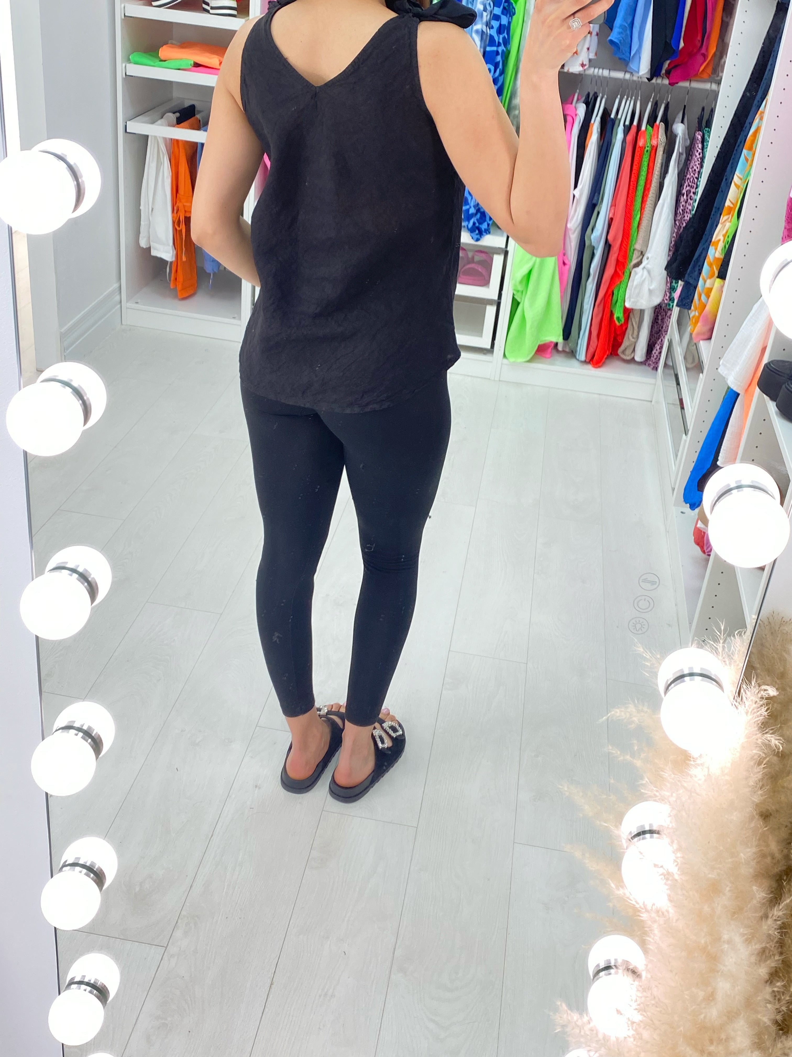 Jaeda Linen Tie Shoulder V Neck Top