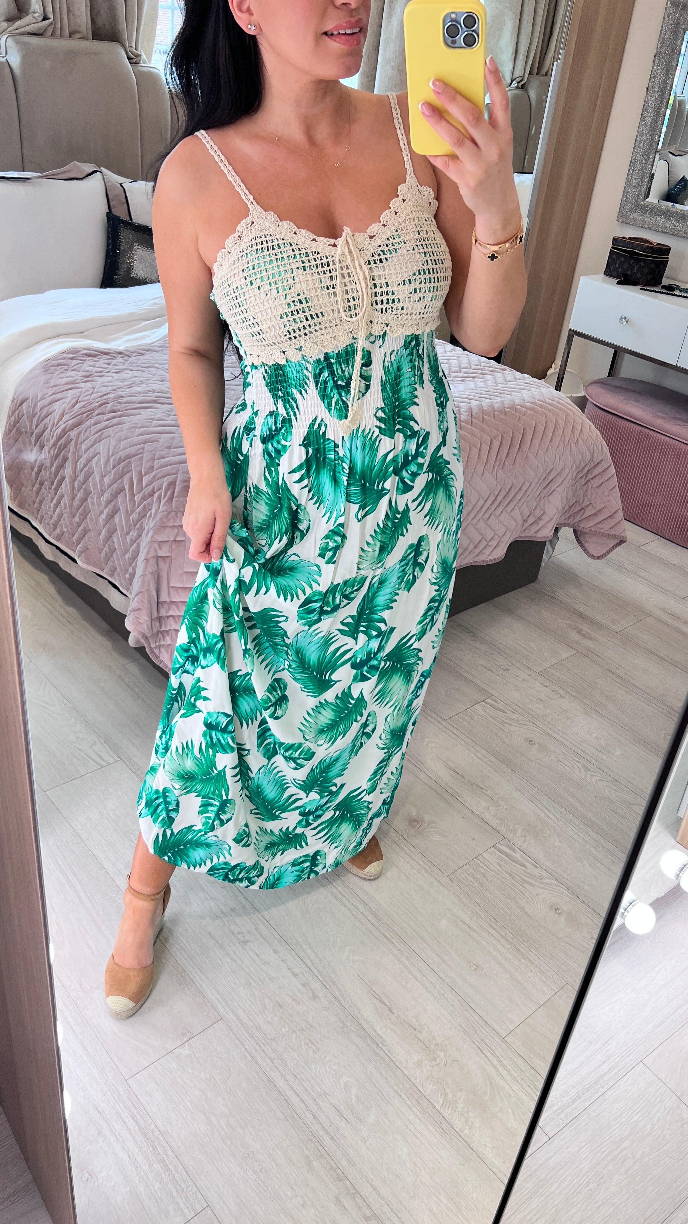 Marbella Crochet Bust Fern Print Maxi Dress