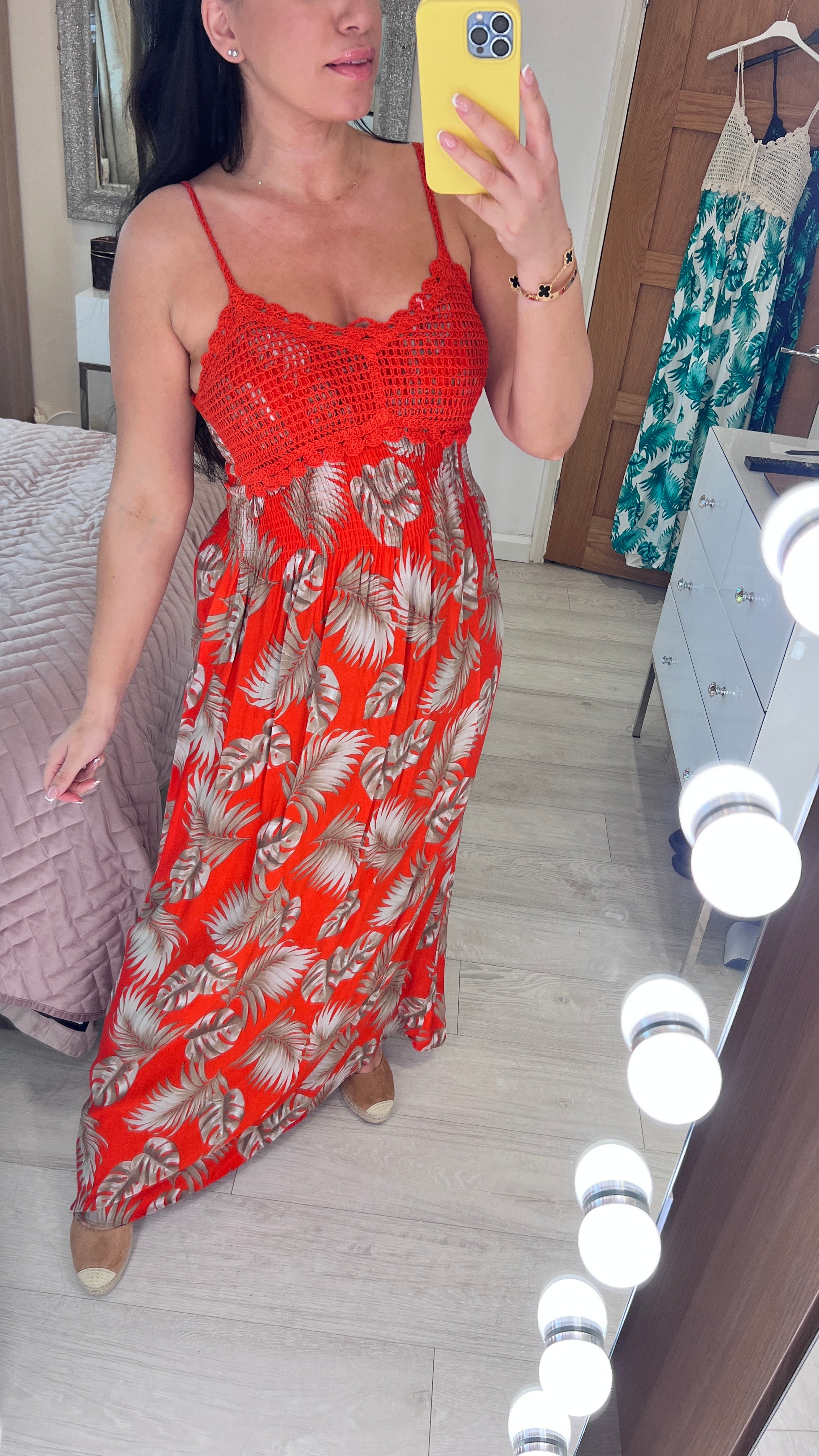 Marbella Crochet Bust Fern Print Maxi Dress