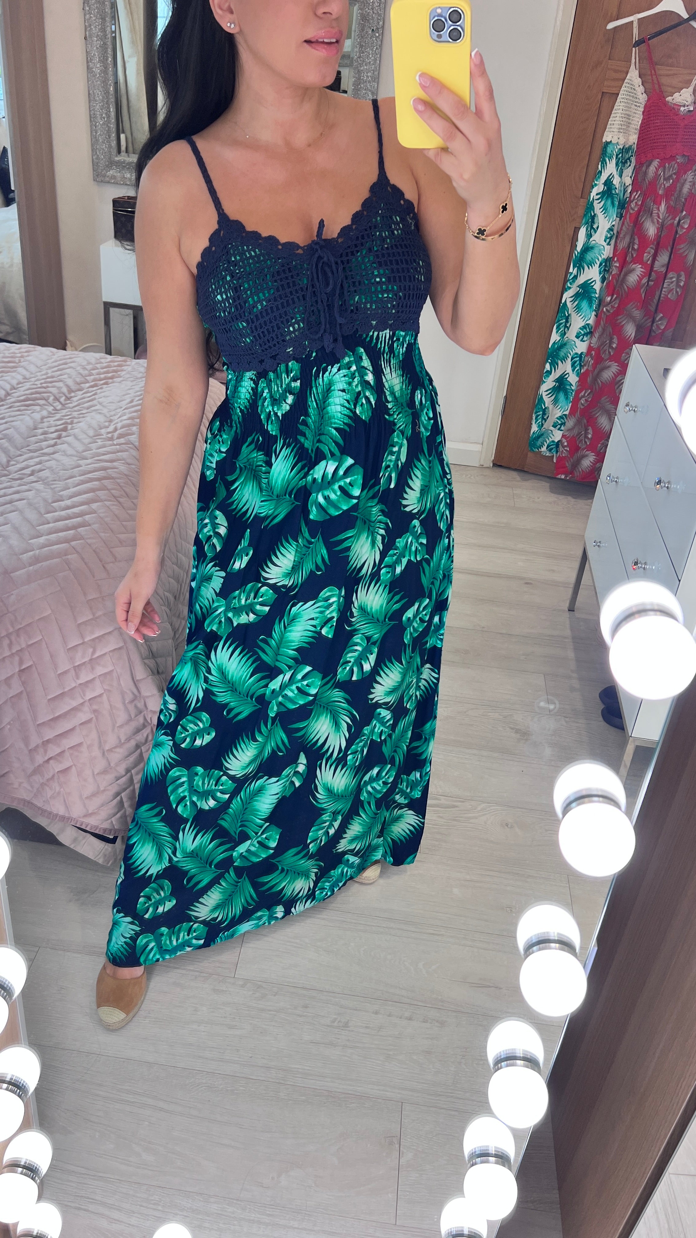 Marbella Crochet Bust Fern Print Maxi Dress