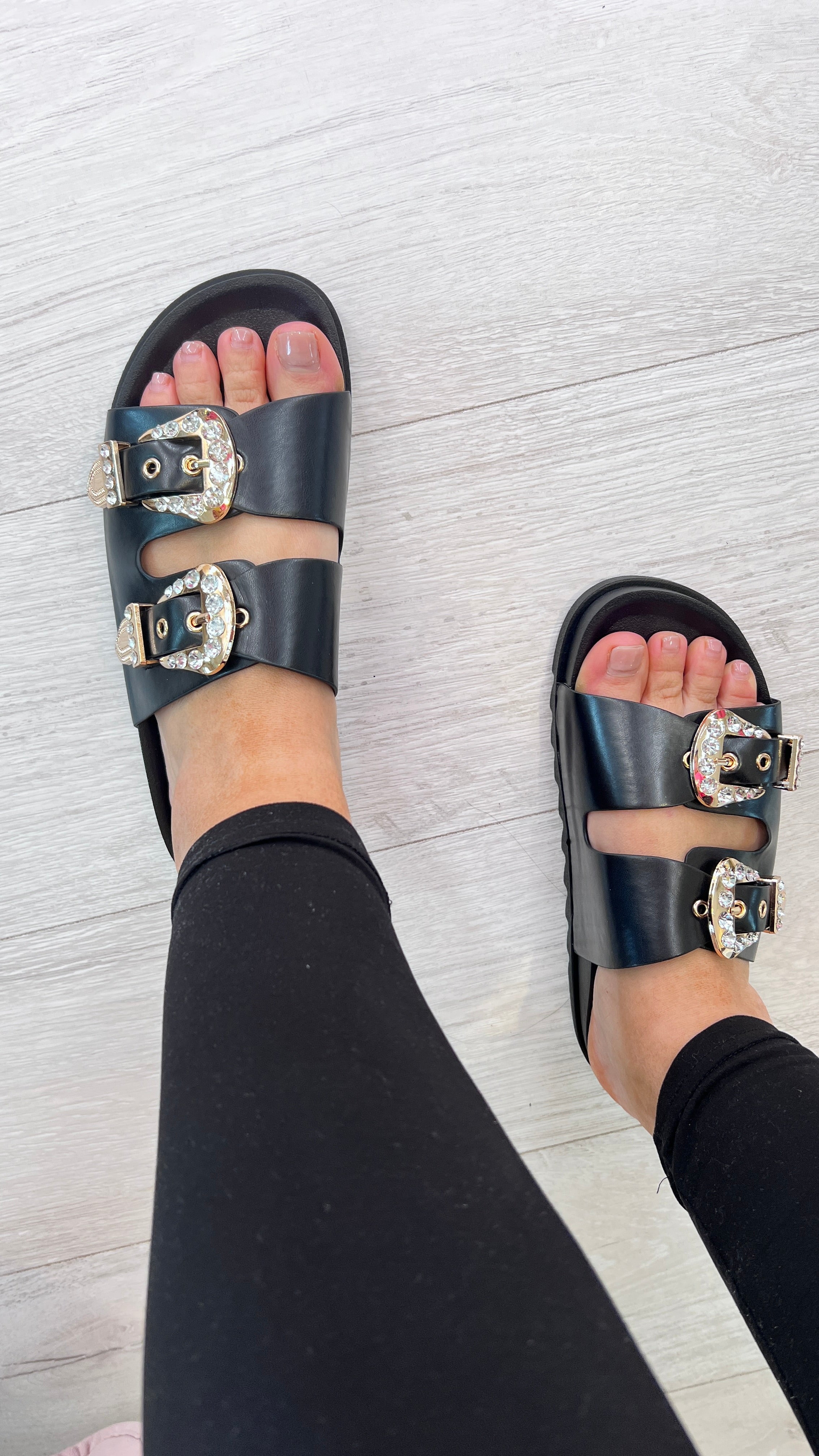 Sangria Gem Double Buckle Sliders