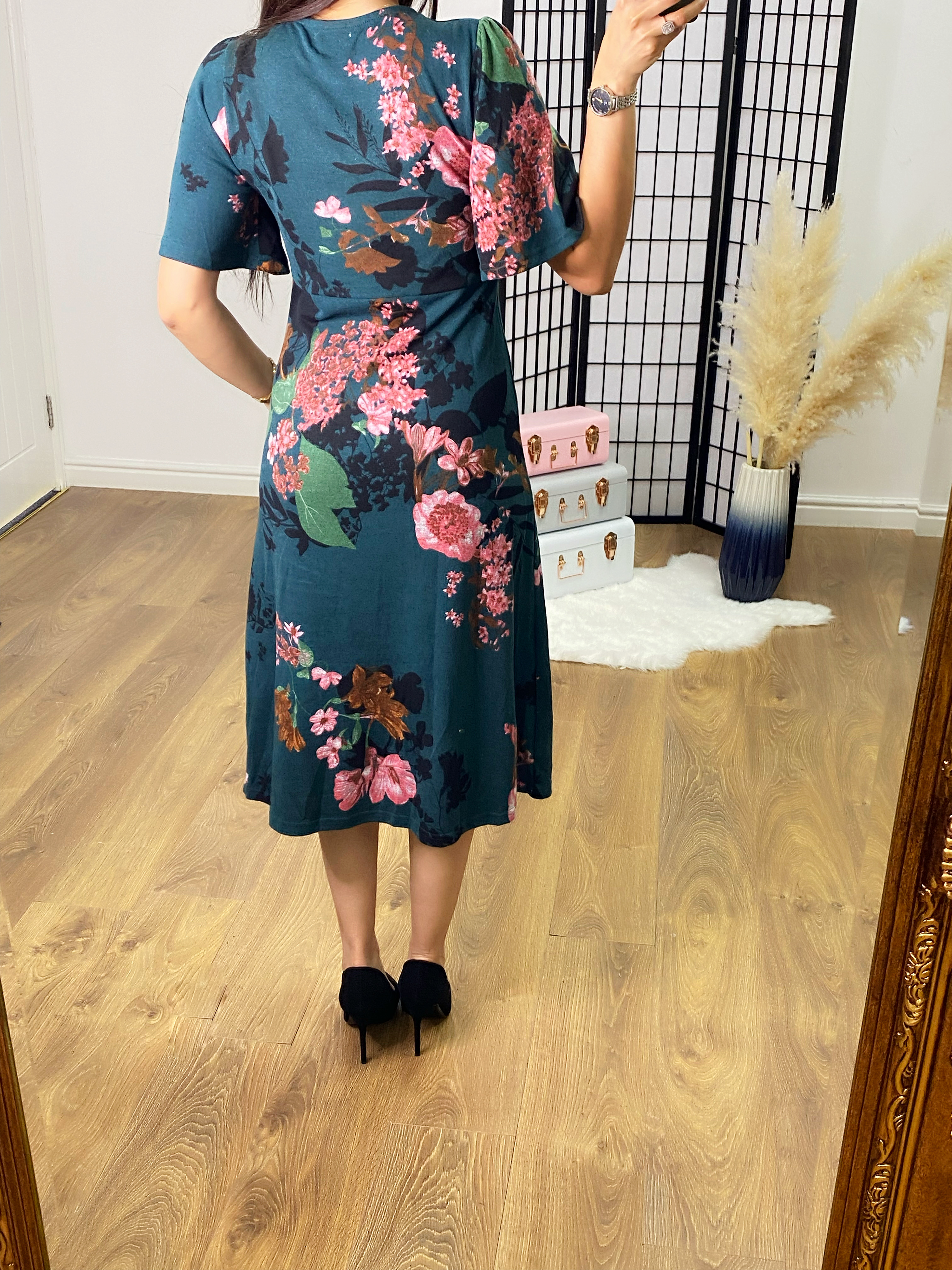 Florence Emerald Floral Split Front Midi Dress