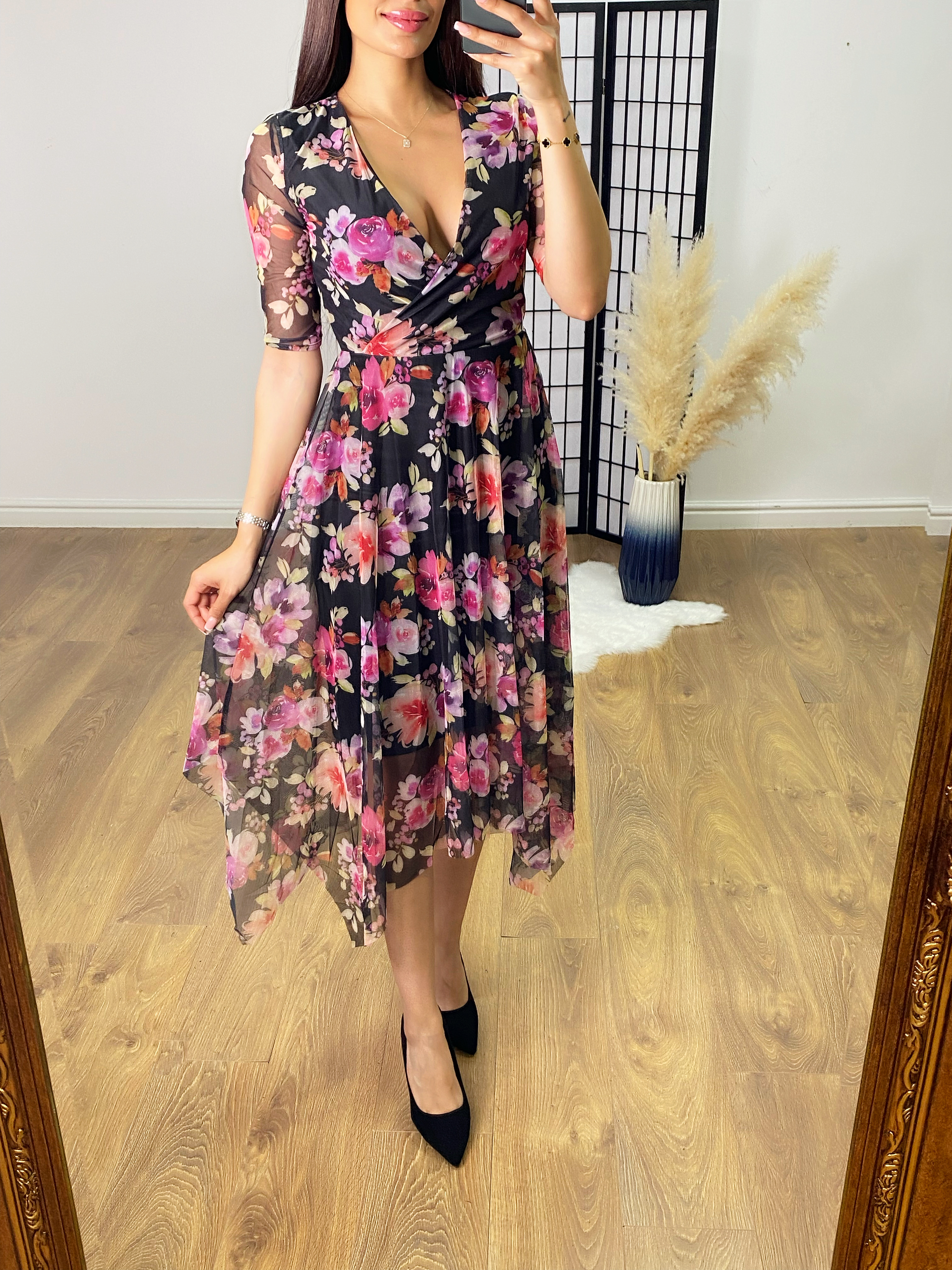 Noely Floral Print Jagged Hem Dress