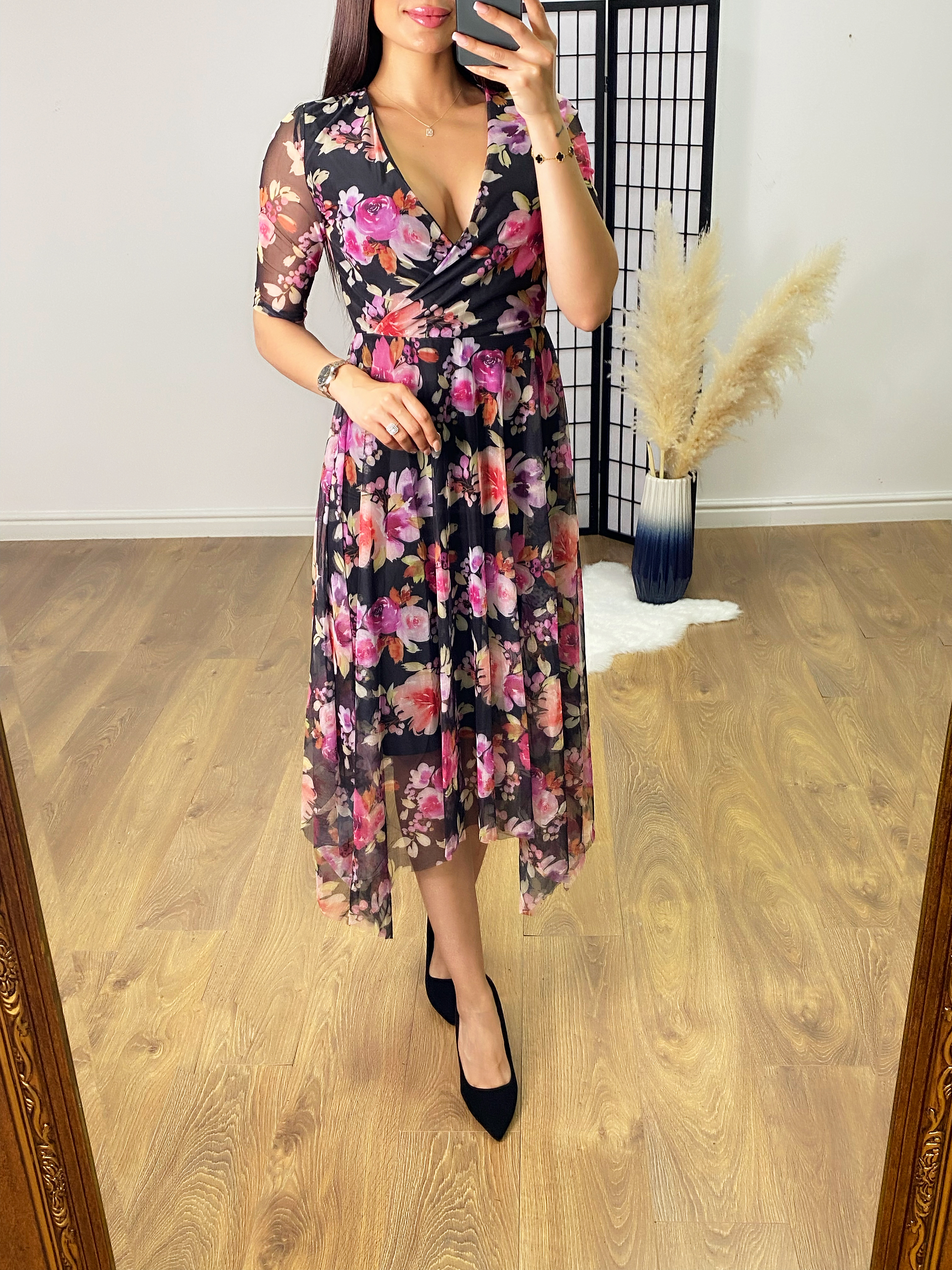 Noely Floral Print Jagged Hem Dress