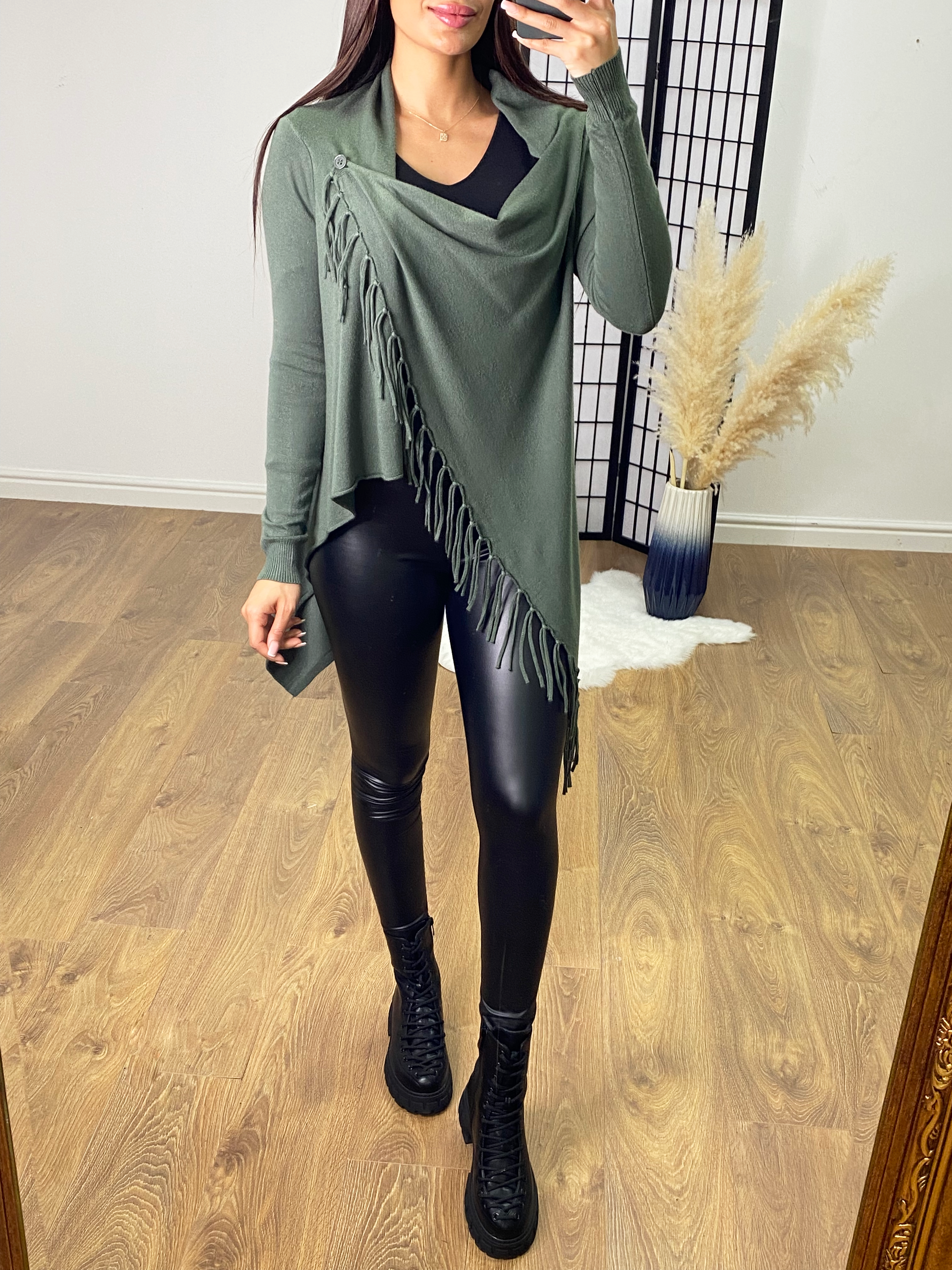 Weslyn Crossover Fringe Detail Knit