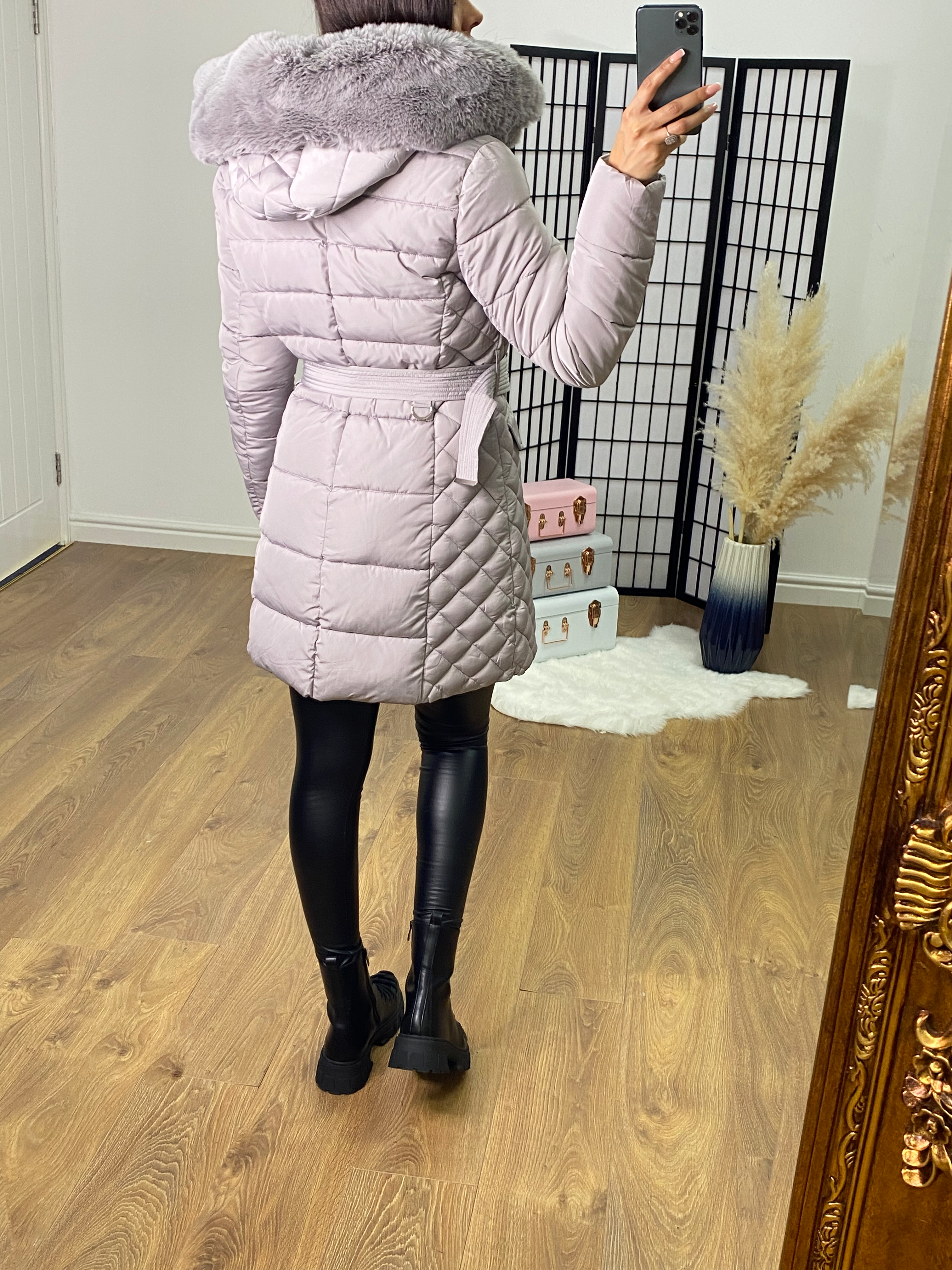 Larsa Grey Faux Fur Hooded Coat
