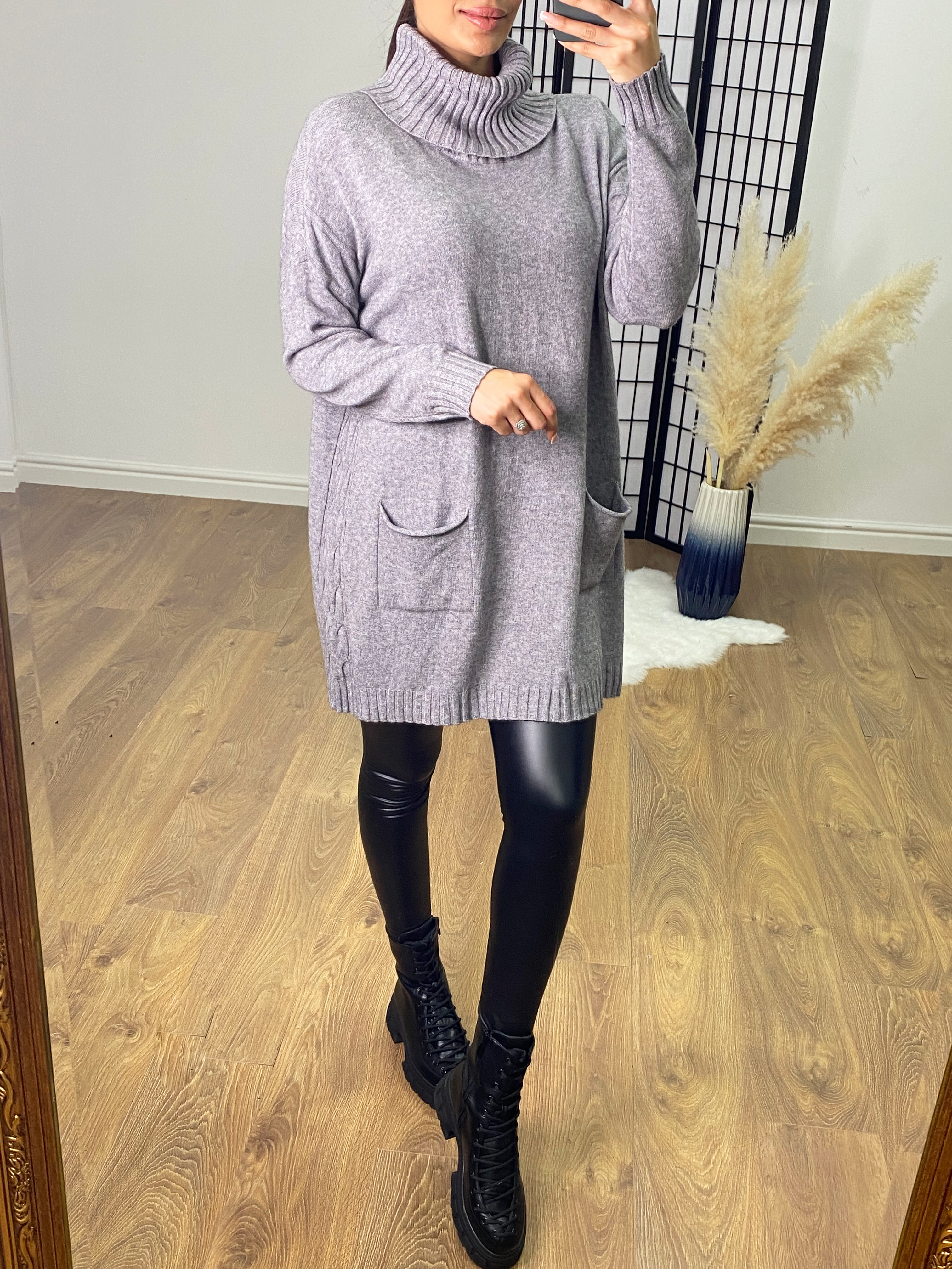 Daviana Cable Knit Side Long Line Roll Neck Jumper