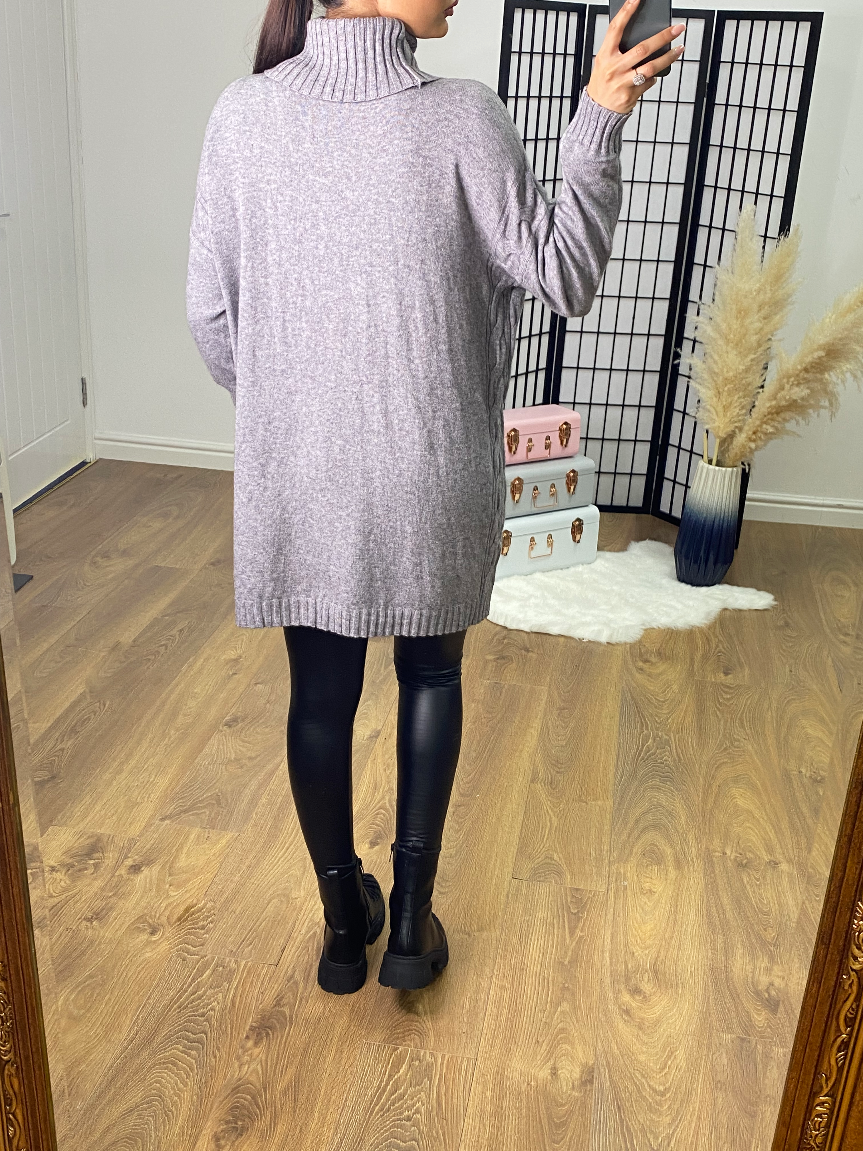 Daviana Cable Knit Side Long Line Roll Neck Jumper