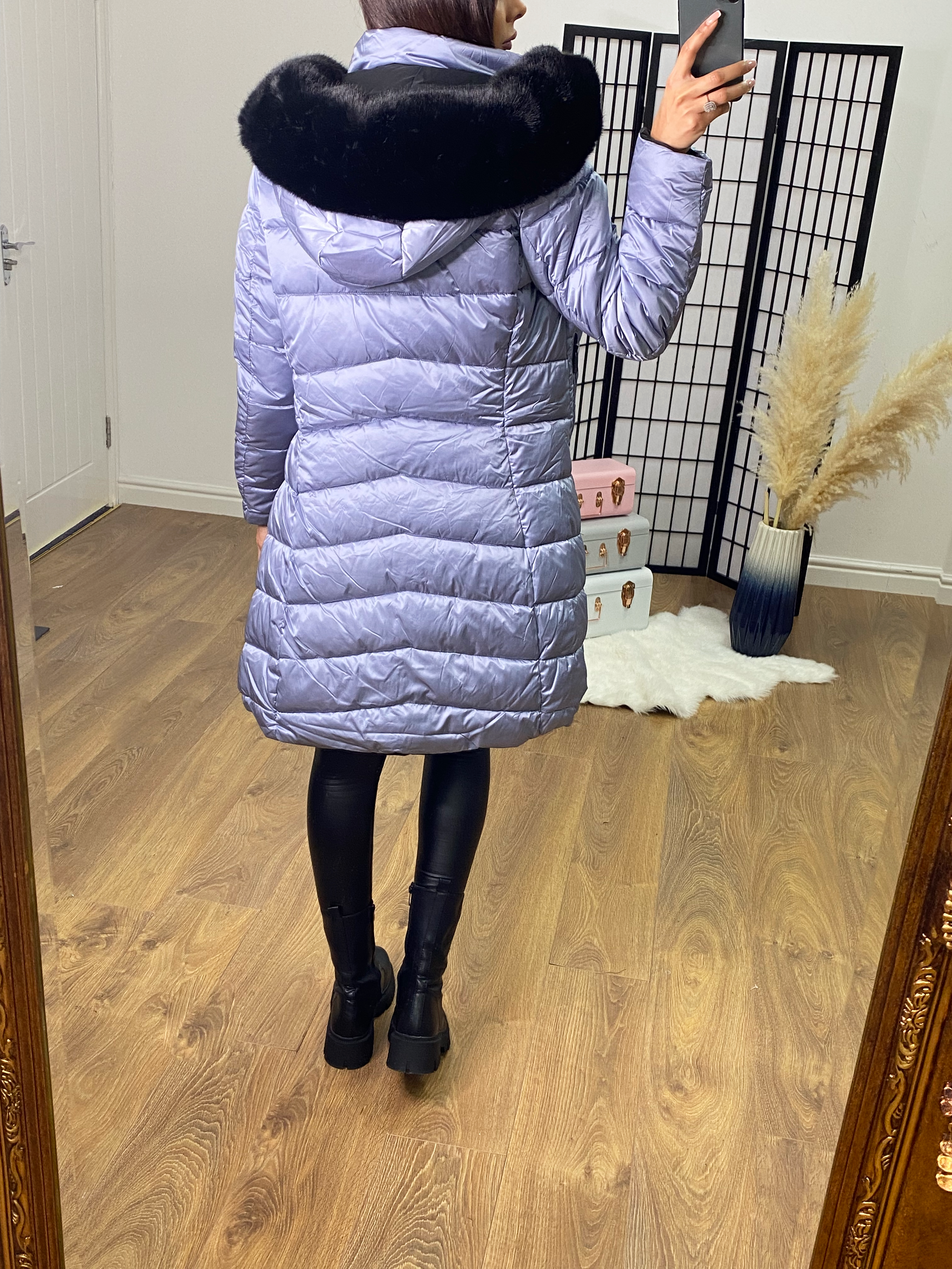 Twilight Reversible Metallic Blue/Black Hooded Coat