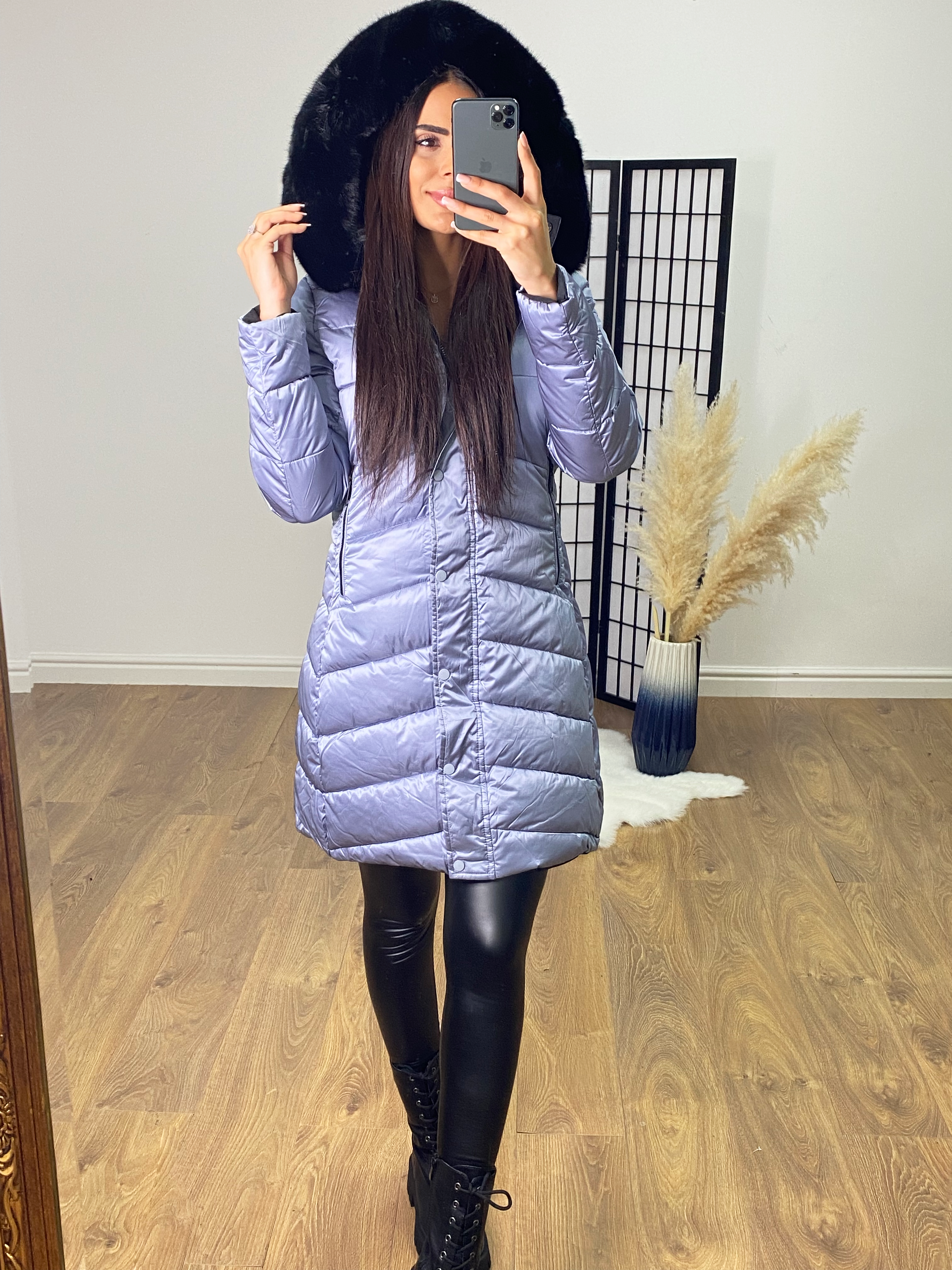 Twilight Reversible Metallic Blue/Black Hooded Coat