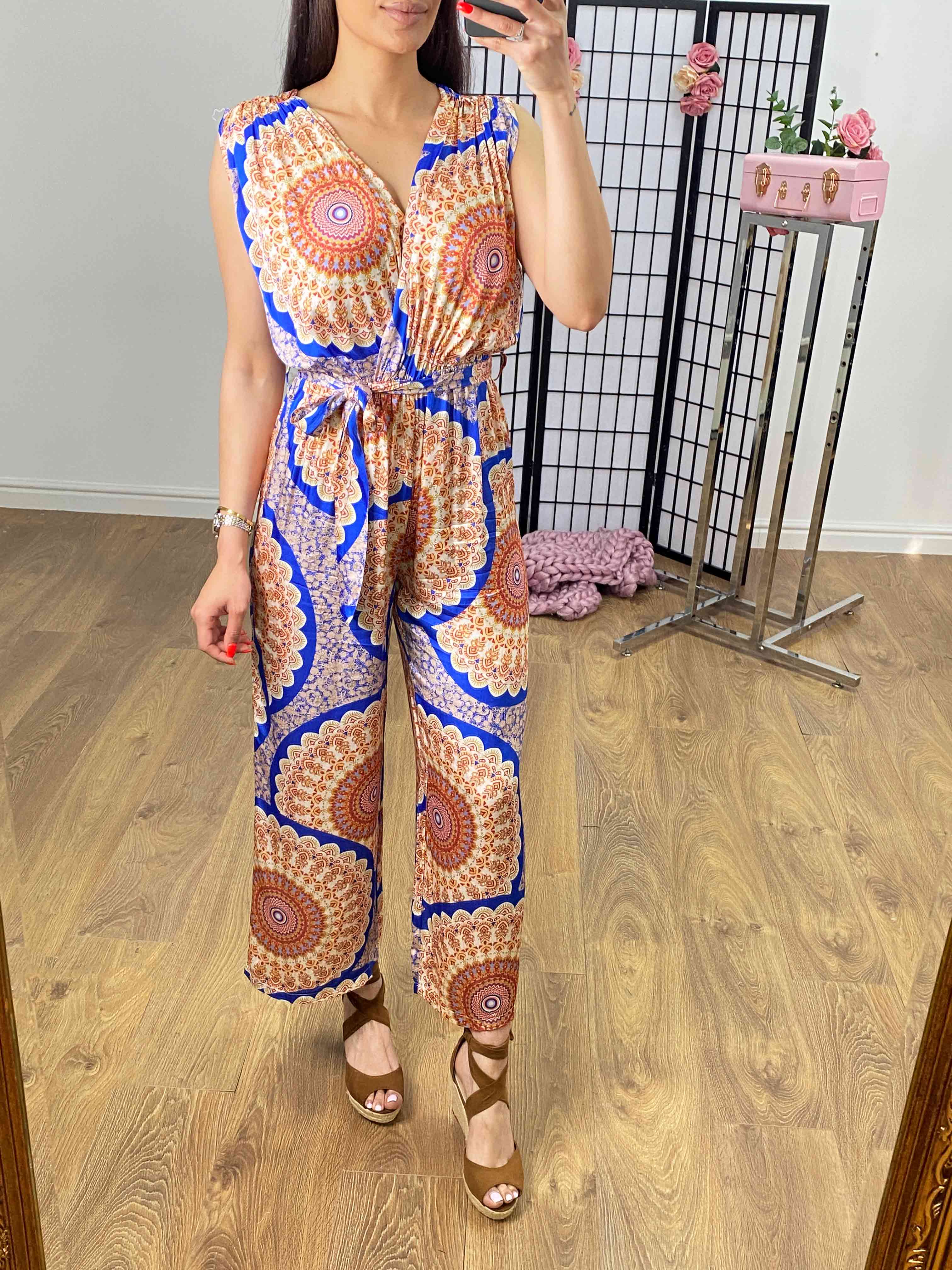 Malta Silk Scarf Print Grecian Style Jumpsuit