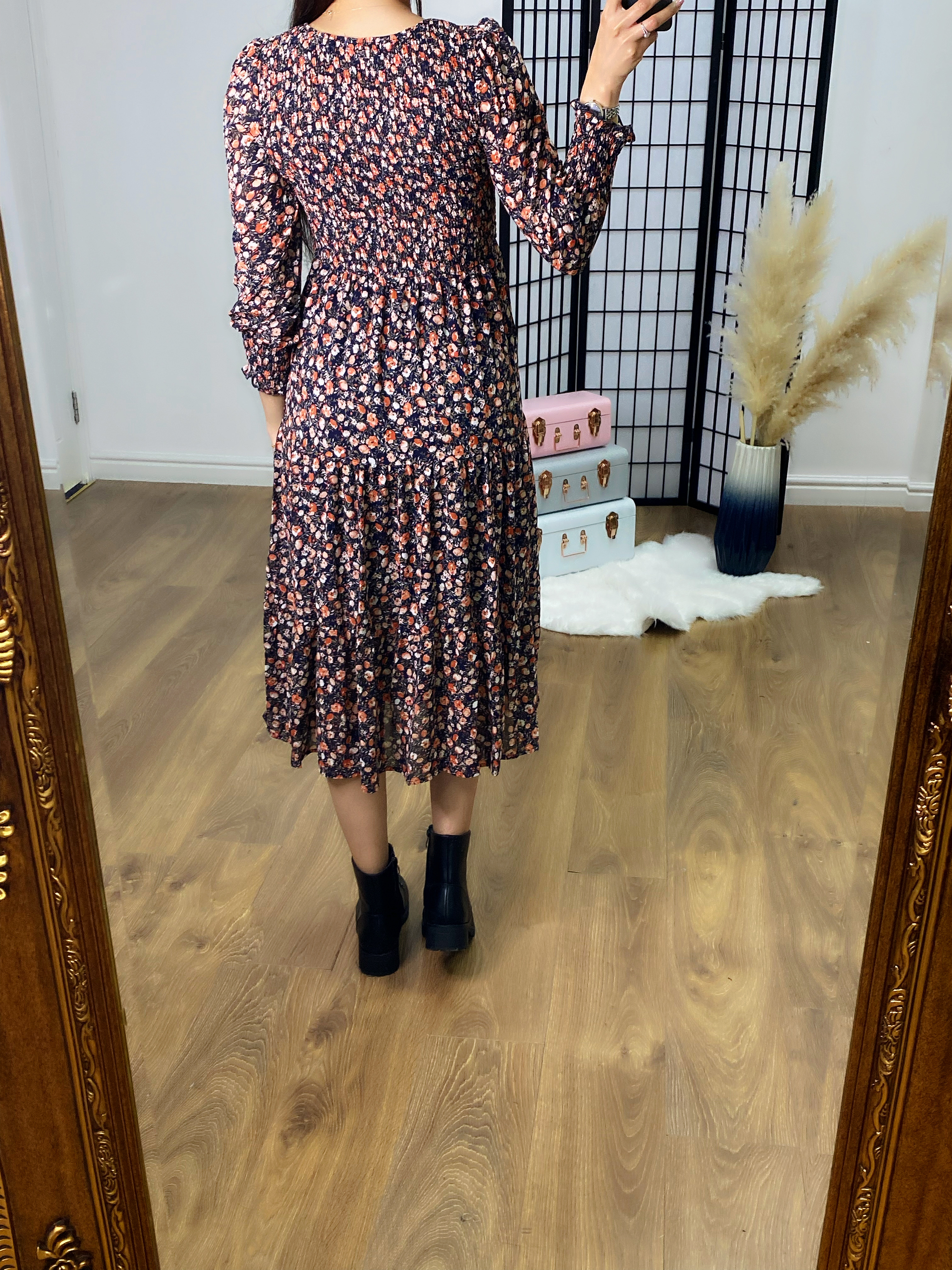 Evangeline Floral Print Elasticated Tiered Midi Dress