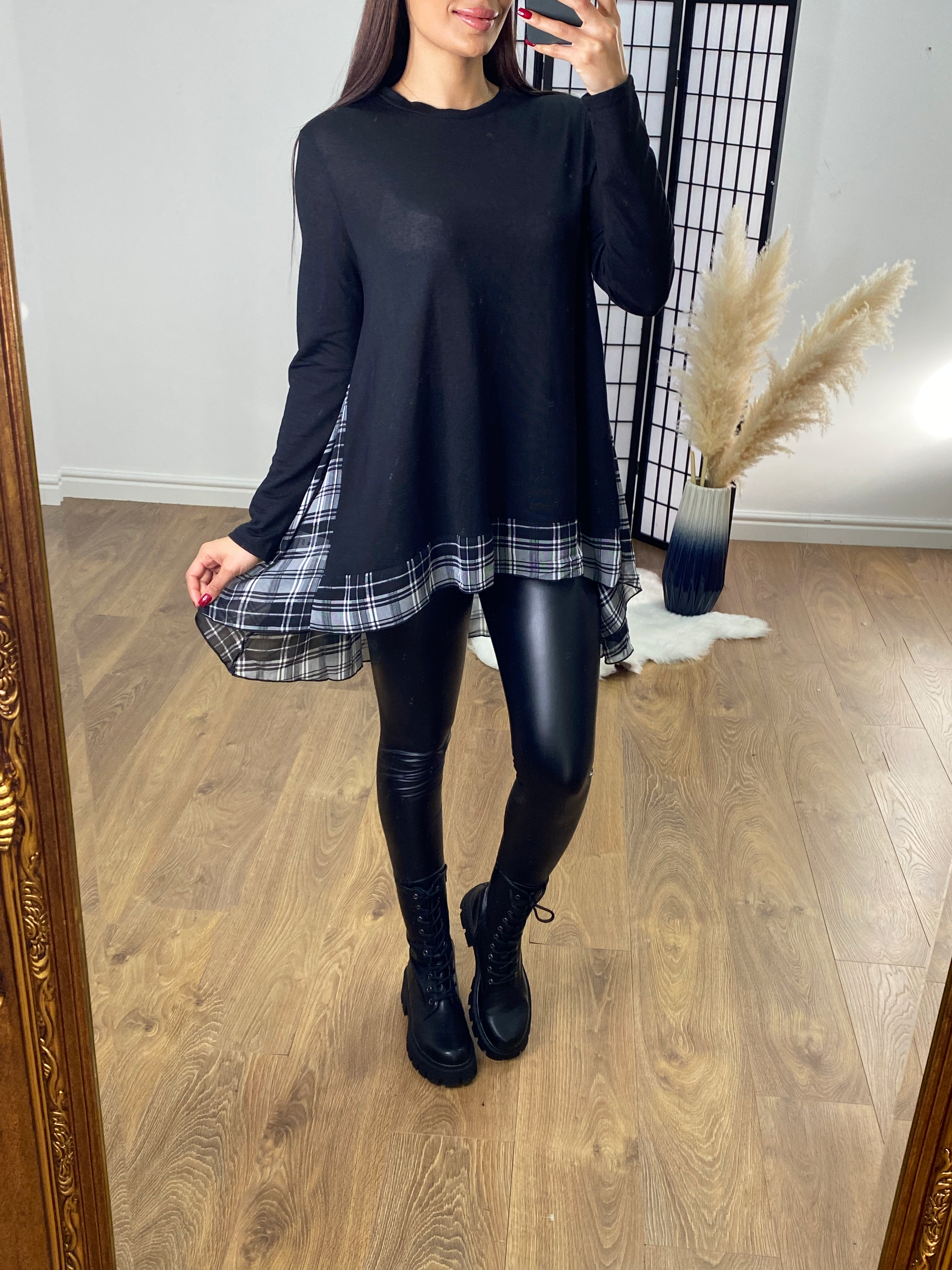 Romilly Tartan Print Chiffion Back Detailed Dip Hem Top