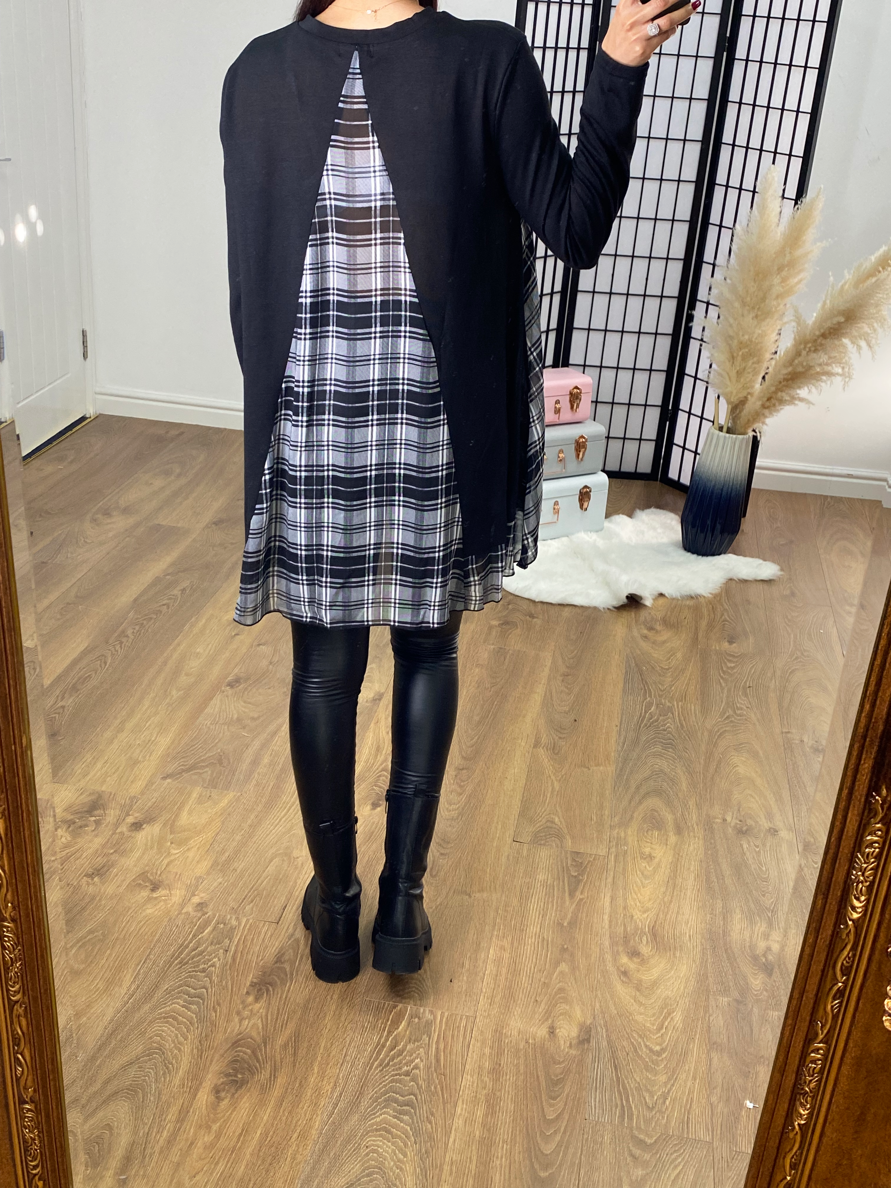 Romilly Tartan Print Chiffion Back Detailed Dip Hem Top