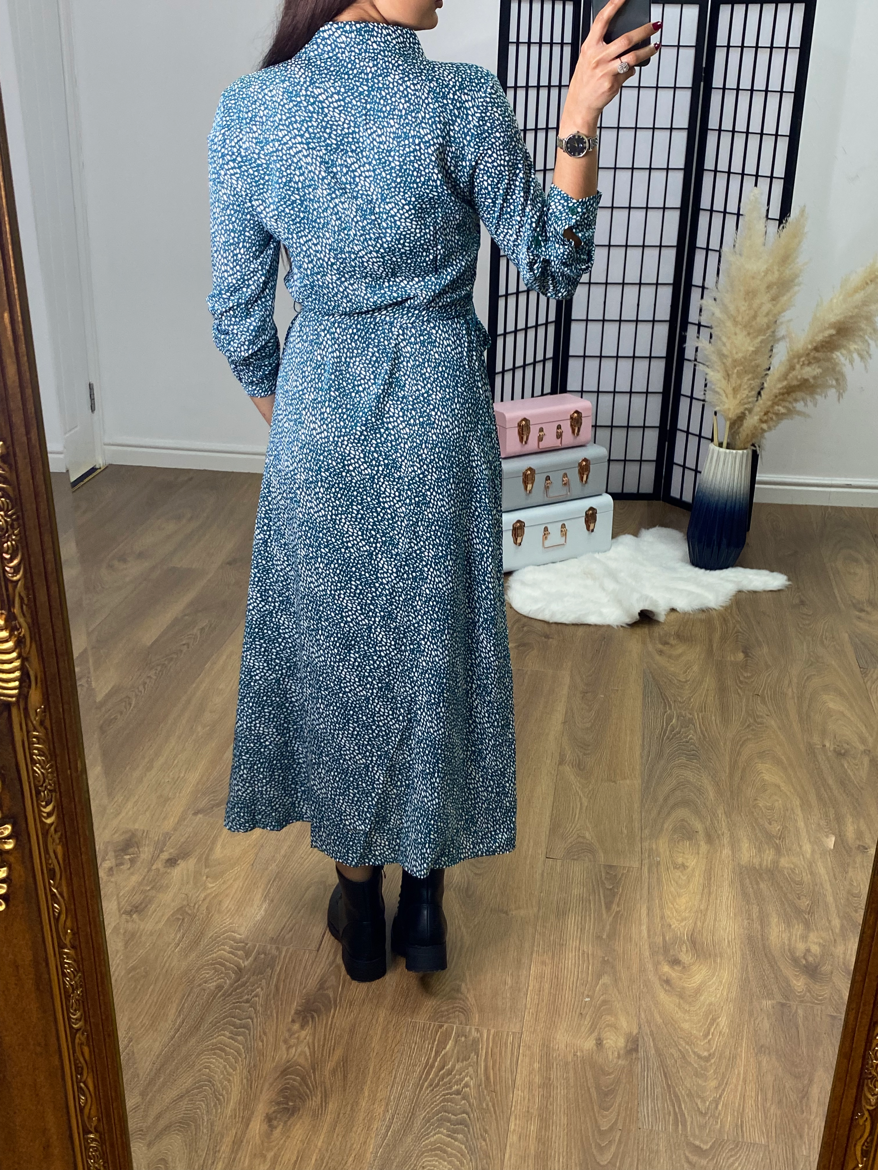 Izara Abstract Print Maxi Shirt Dress