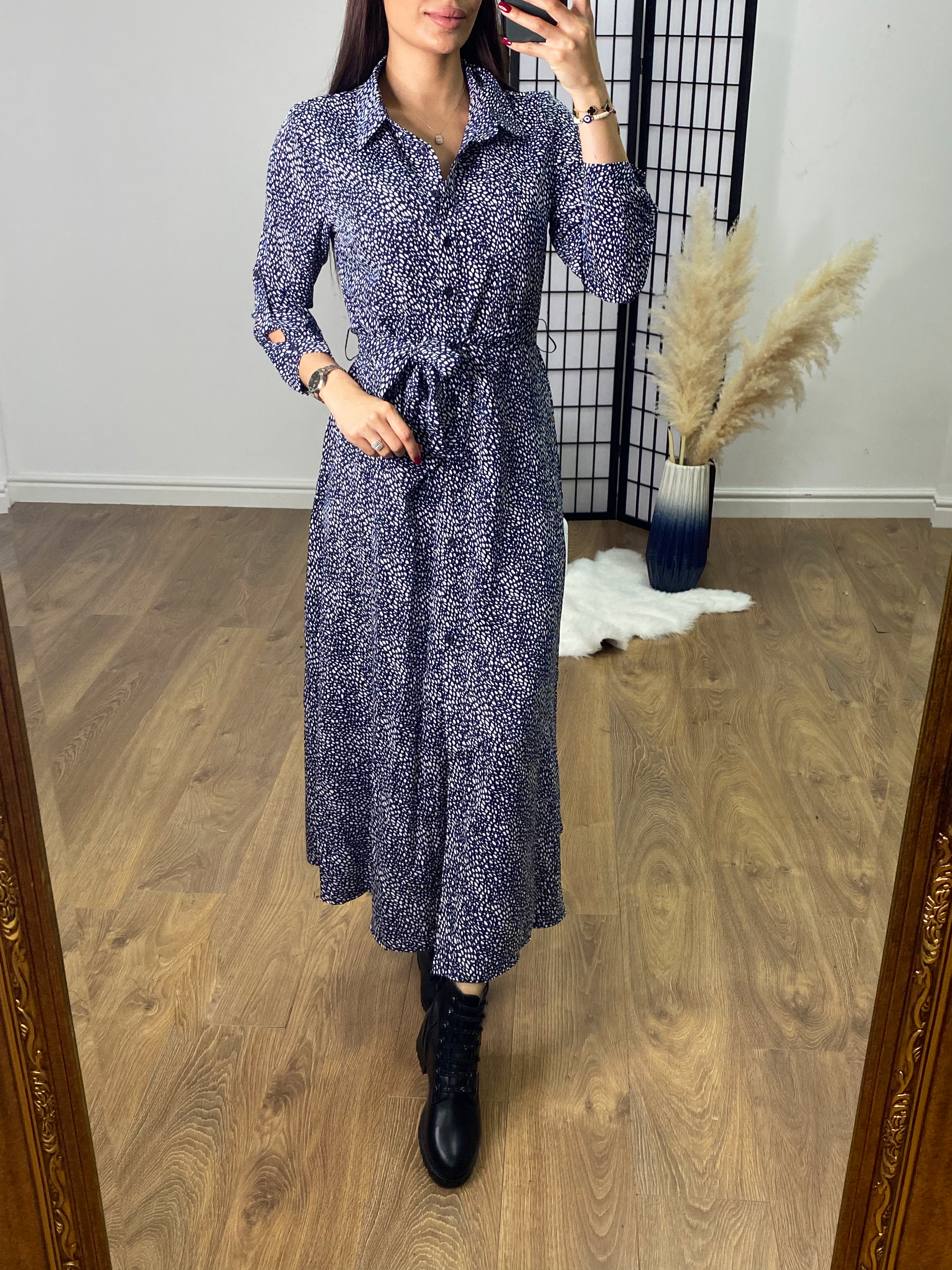 Izara Abstract Print Maxi Shirt Dress