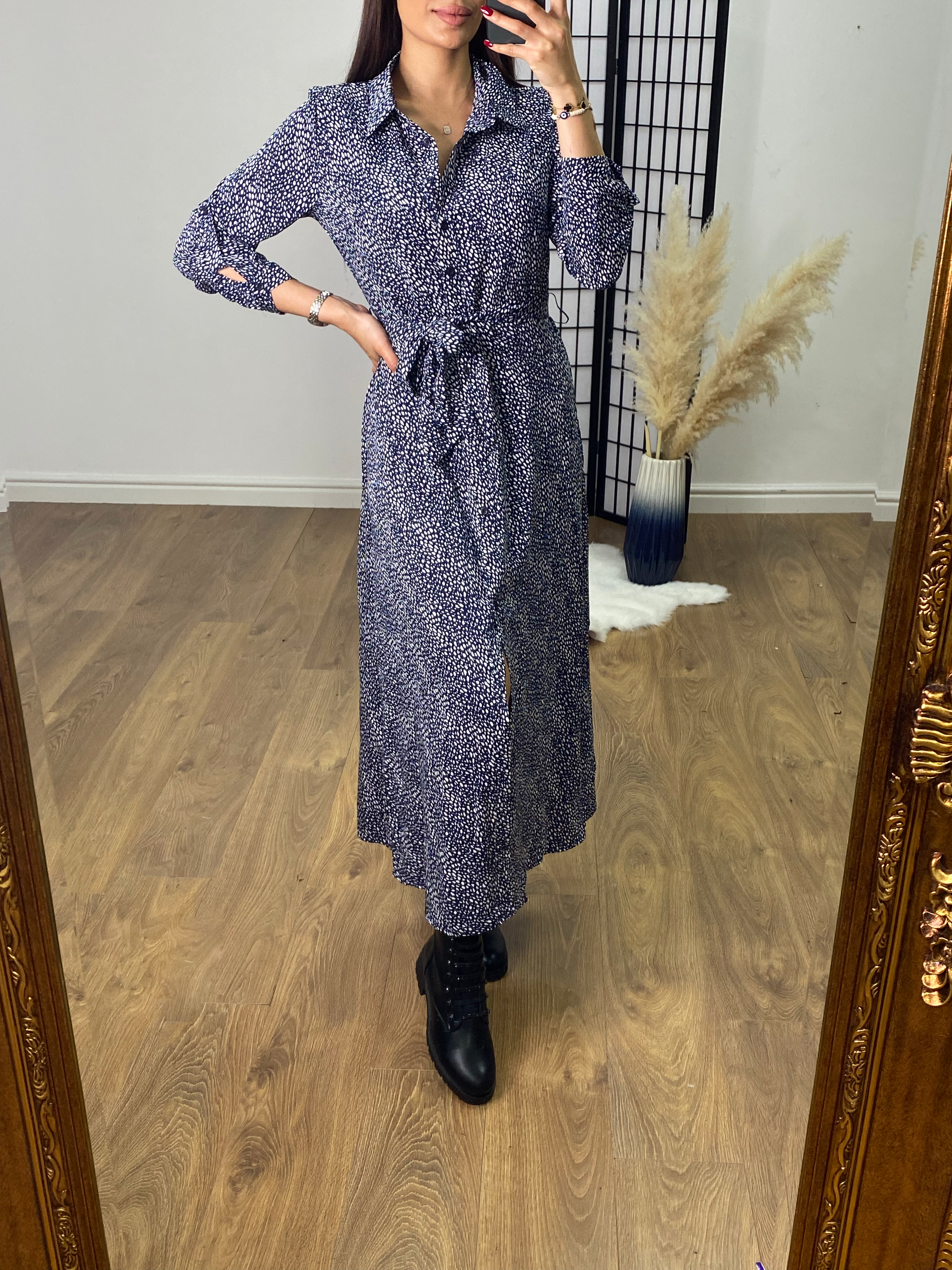 Izara Abstract Print Maxi Shirt Dress