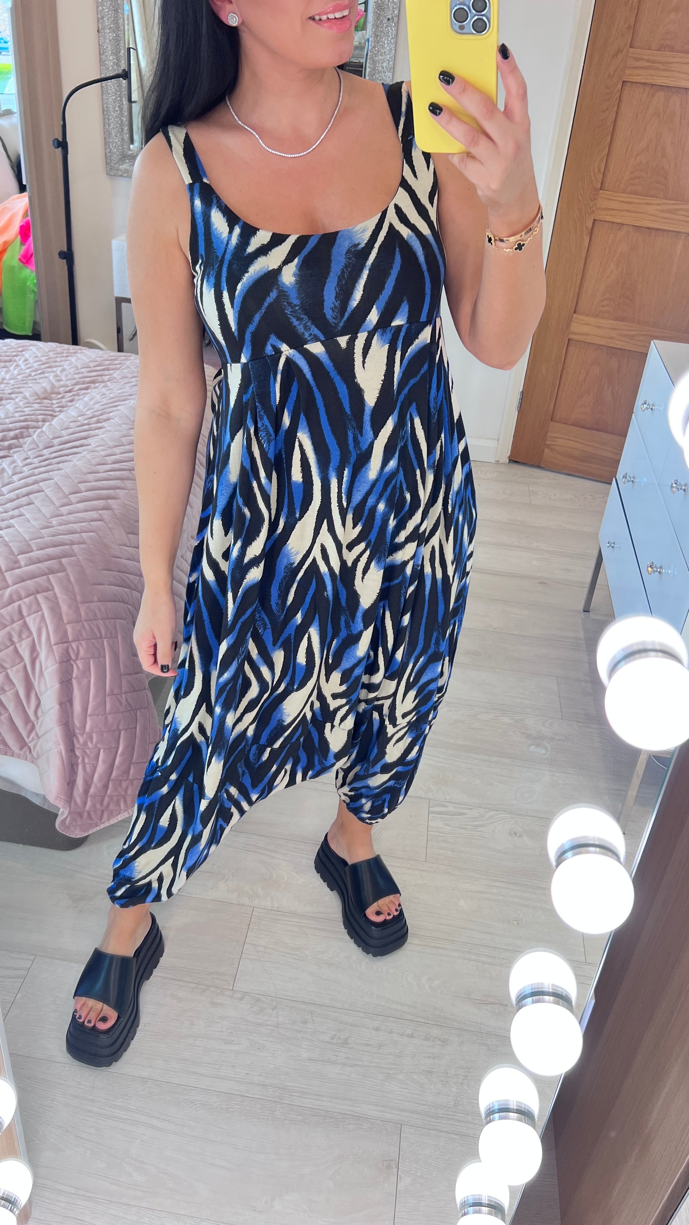 Brookie Royal Blue Oversized Animal Print Jumpsuit