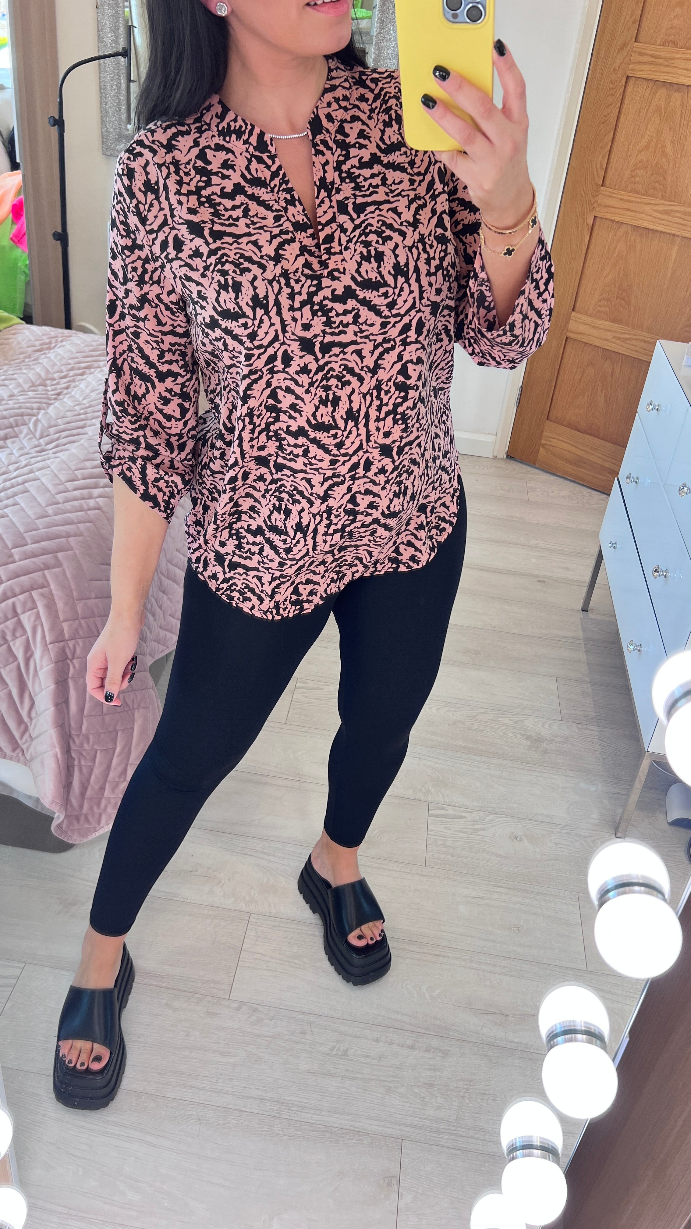 Devon Salmon Abstract Print Top