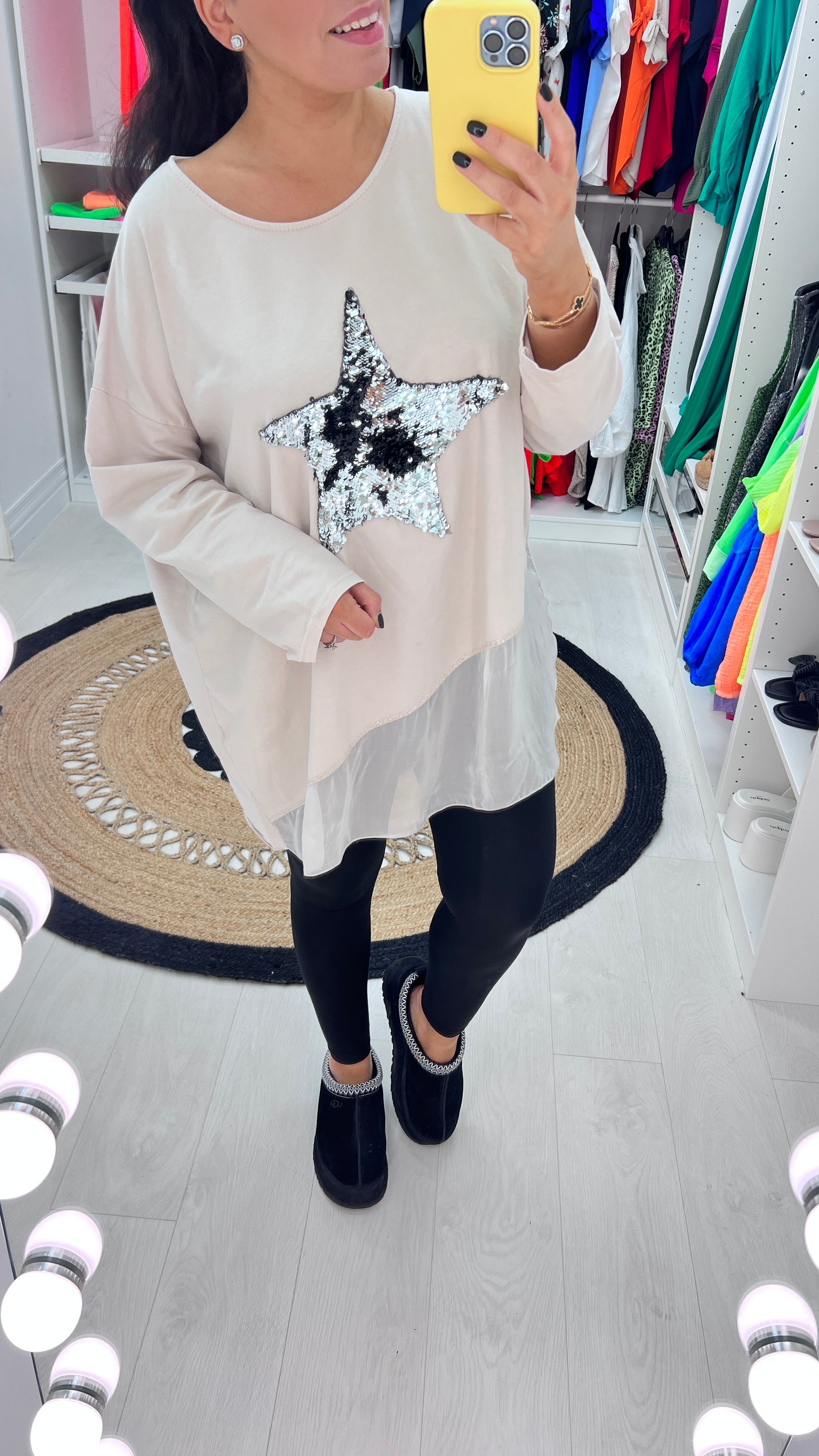 Malin Asymmetric Chiffon Sequin Star Sweatshirt