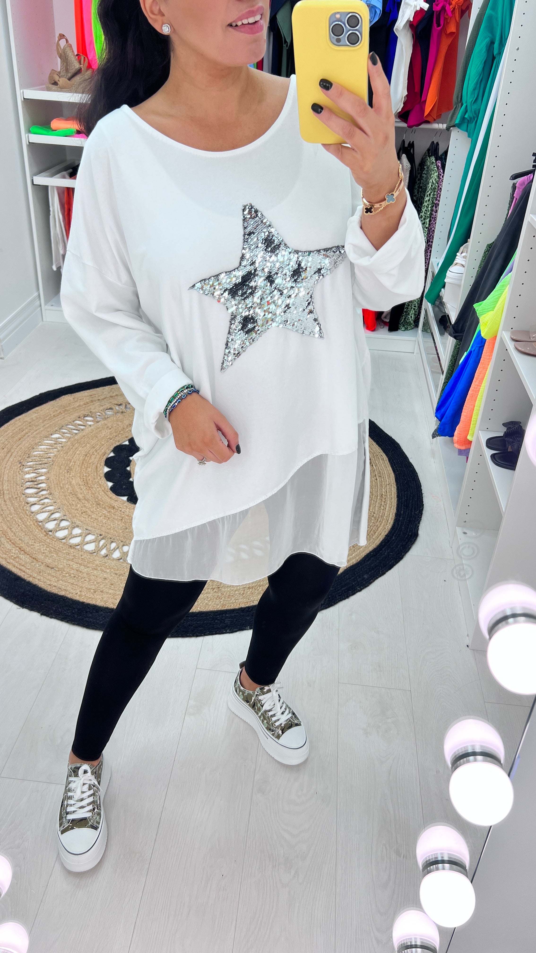 Malin Asymmetric Chiffon Sequin Star Sweatshirt