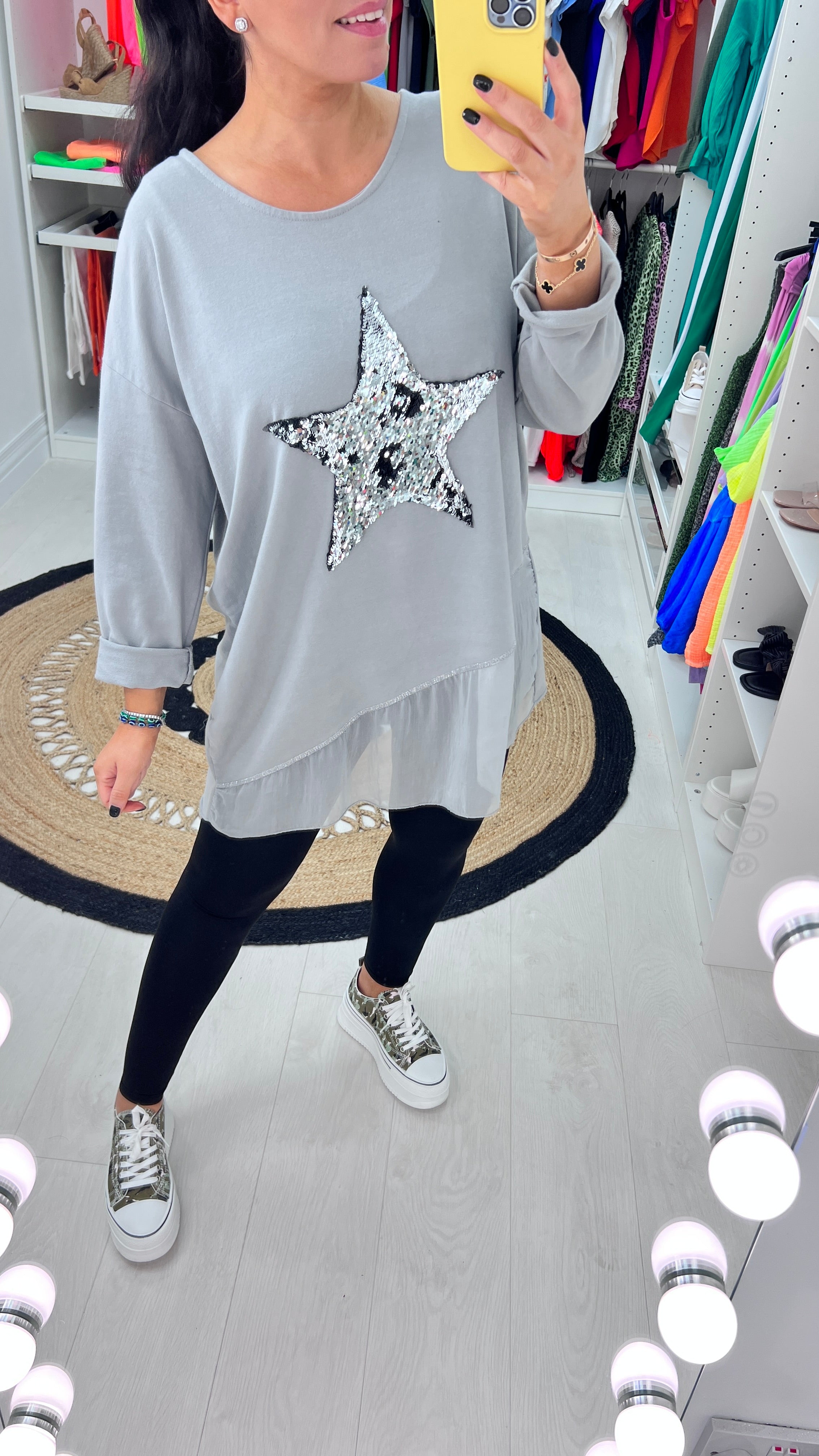 Malin Asymmetric Chiffon Sequin Star Sweatshirt