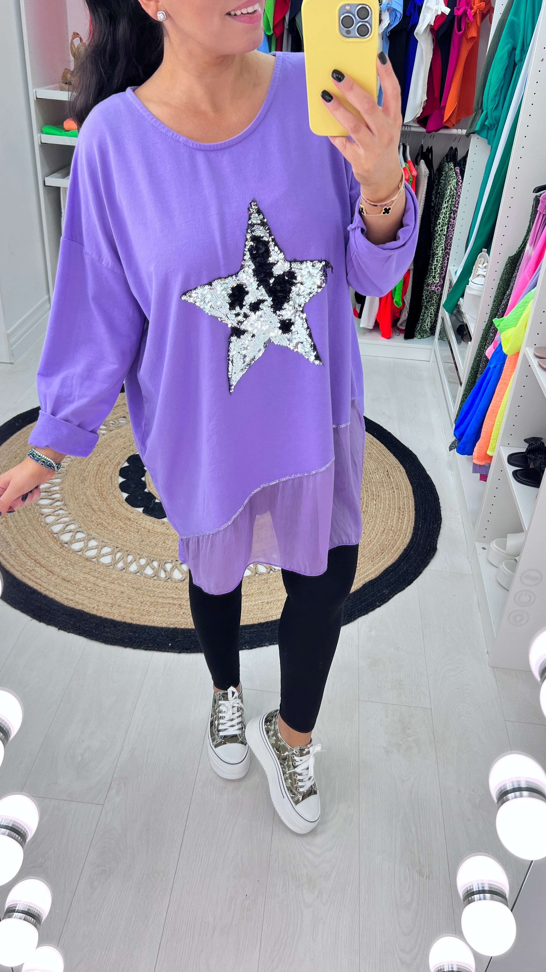 Malin Asymmetric Chiffon Sequin Star Sweatshirt