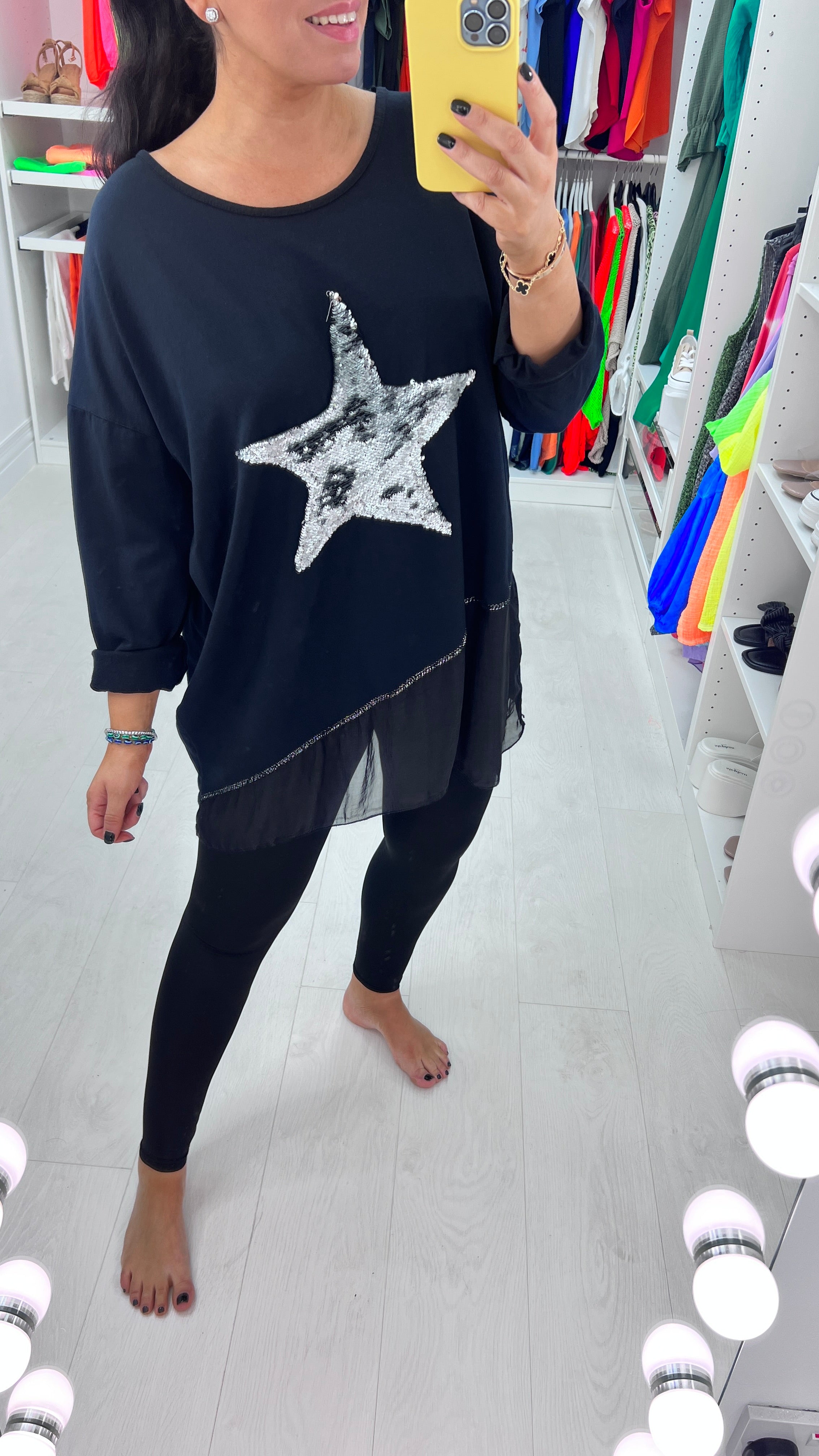 Malin Asymmetric Chiffon Sequin Star Sweatshirt