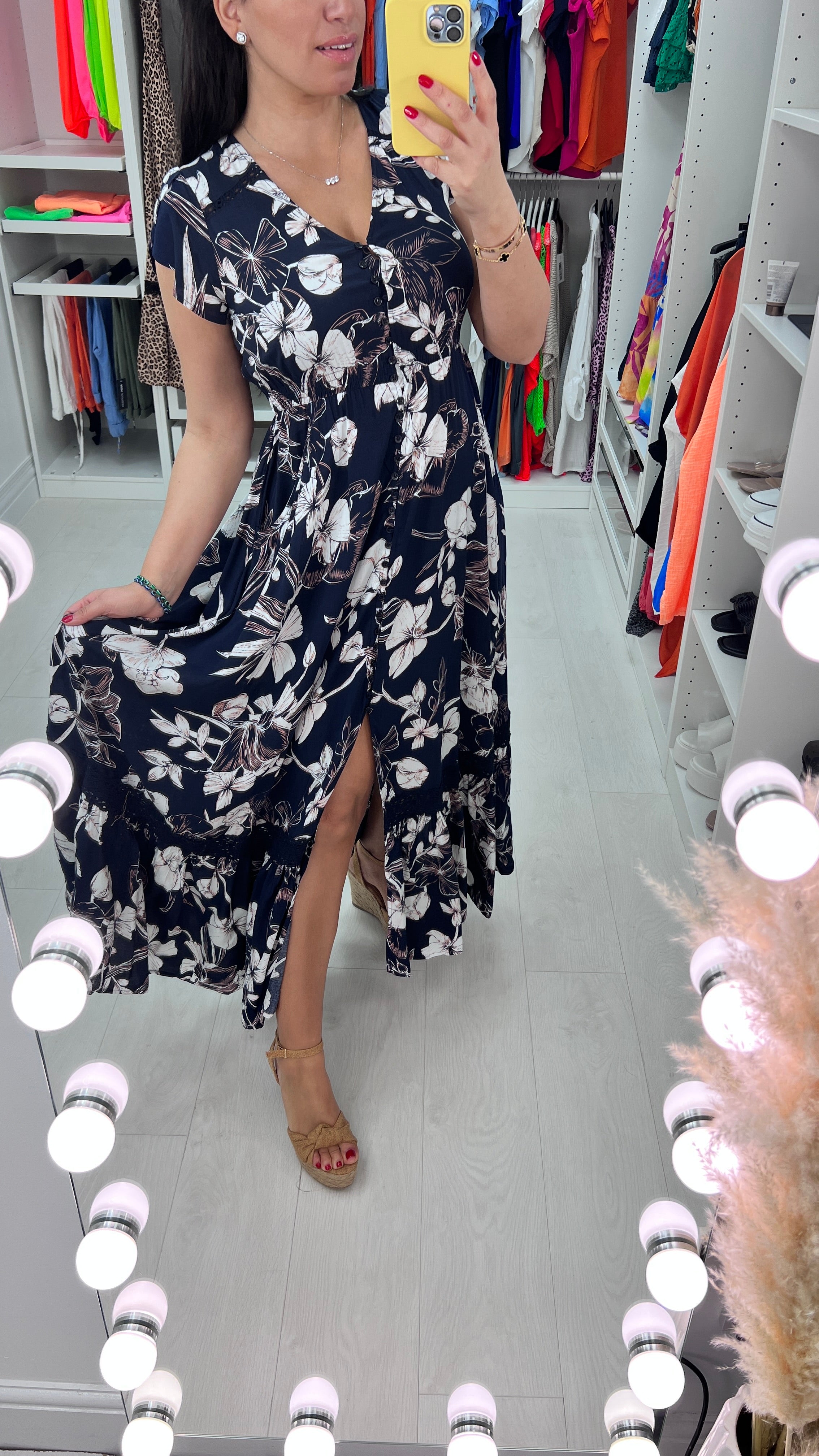 Sparta Navy Floral Ruffle Hem Maxi Dress