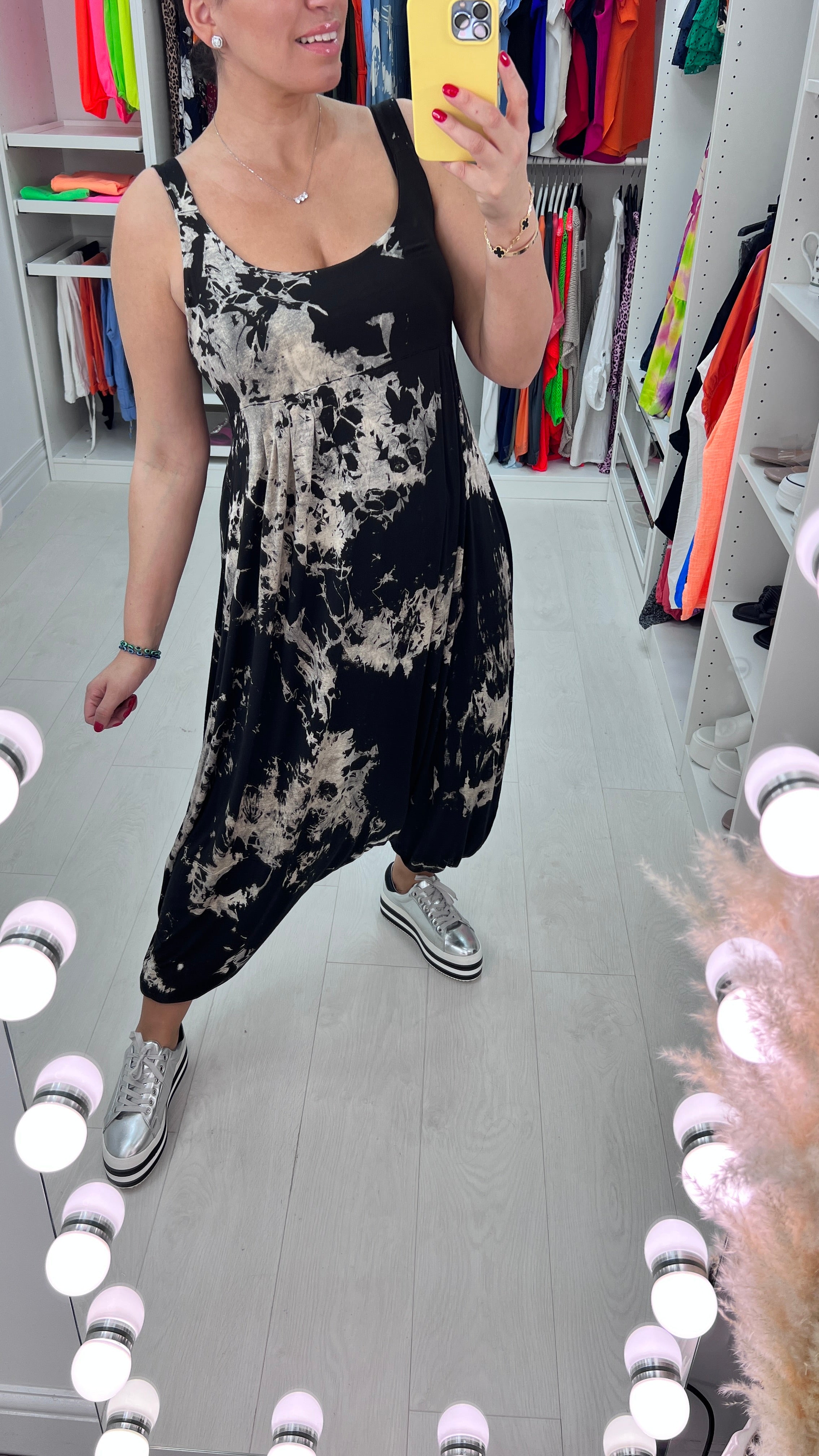 Audrey Marble Print Oversized Super Stretch Elasticated Jumpsuit