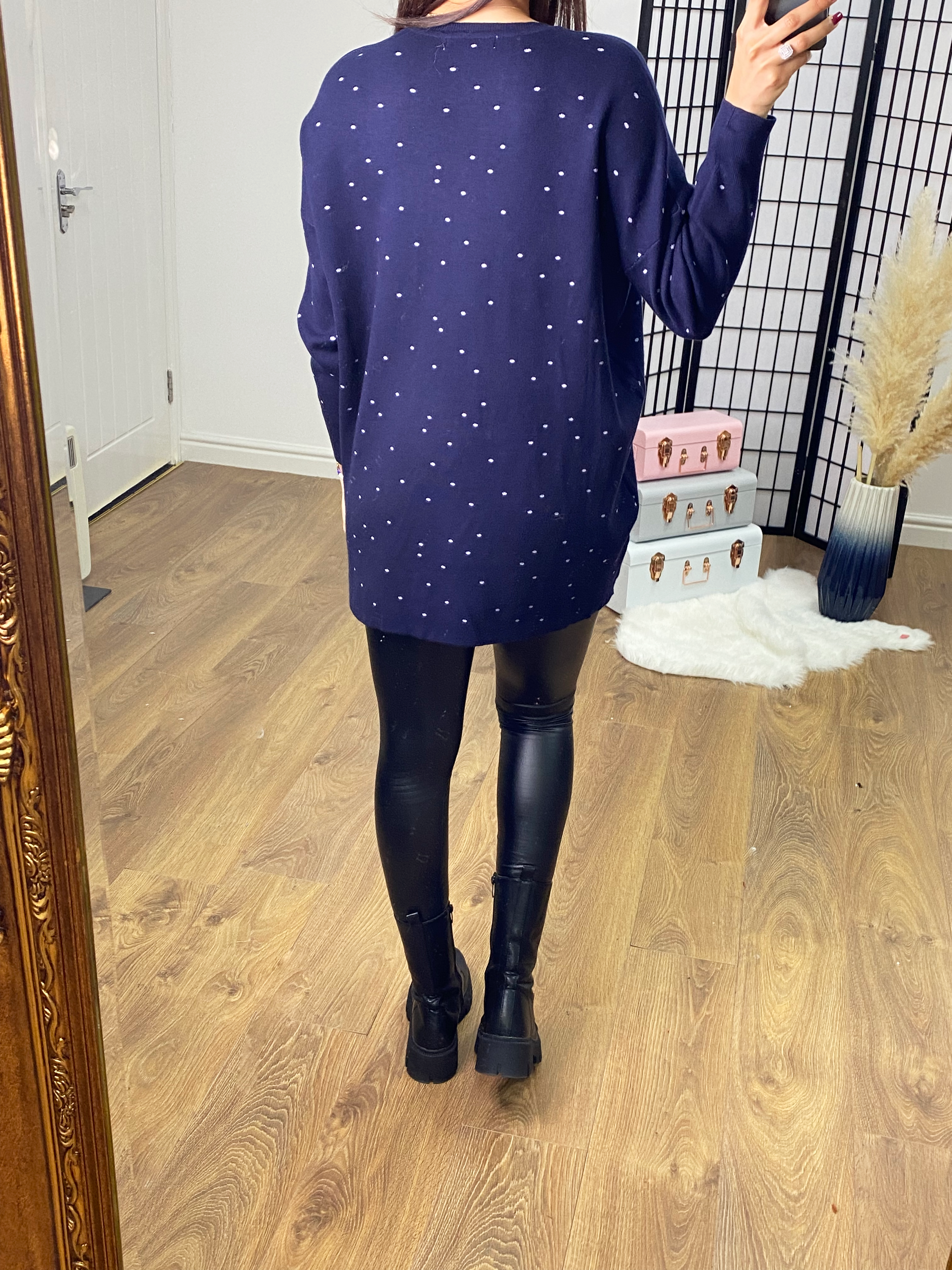 Ashli Polka Dot V Neck Jumper