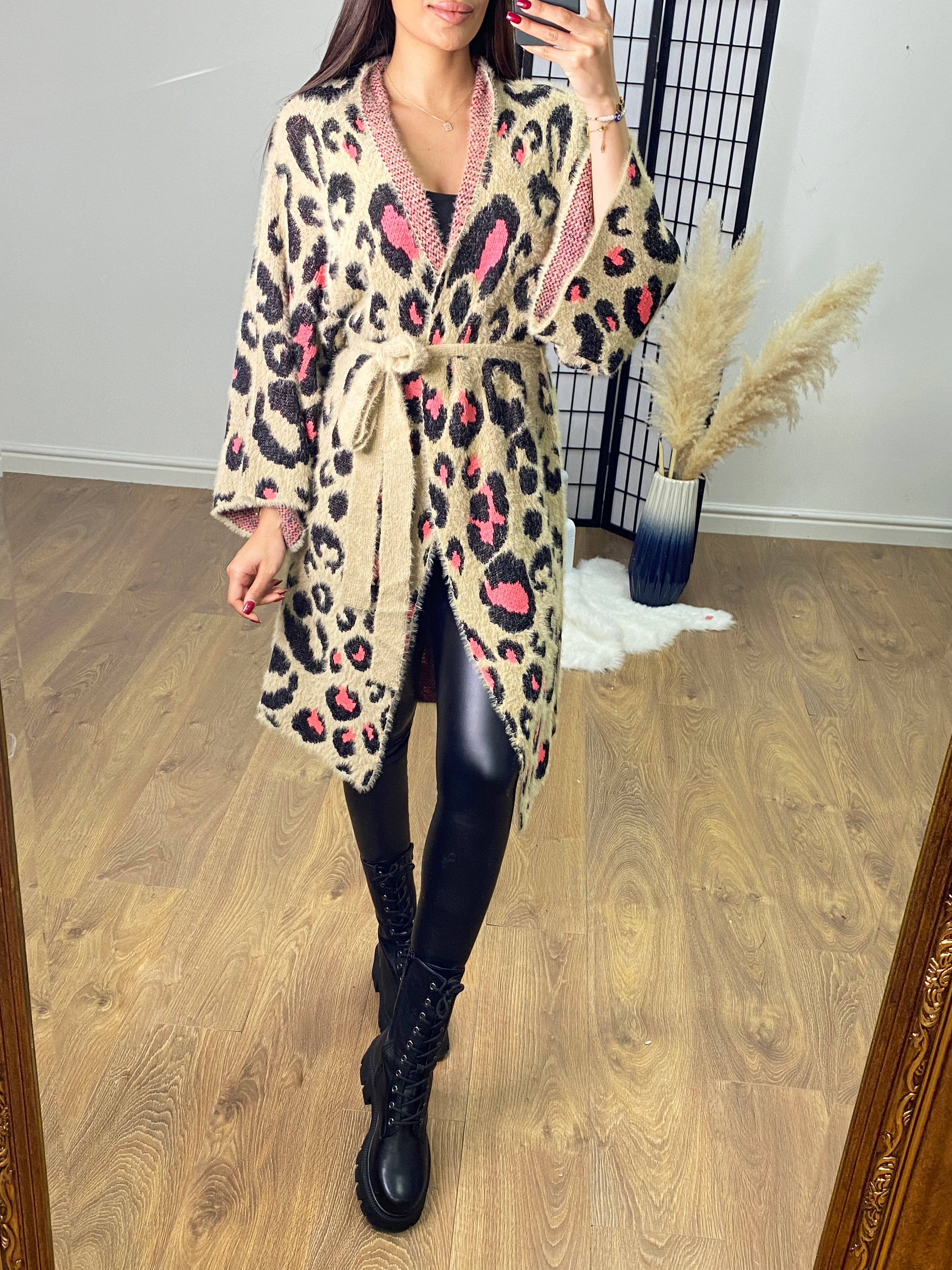 Rex Neon Cheetah Print Belted Cardigan