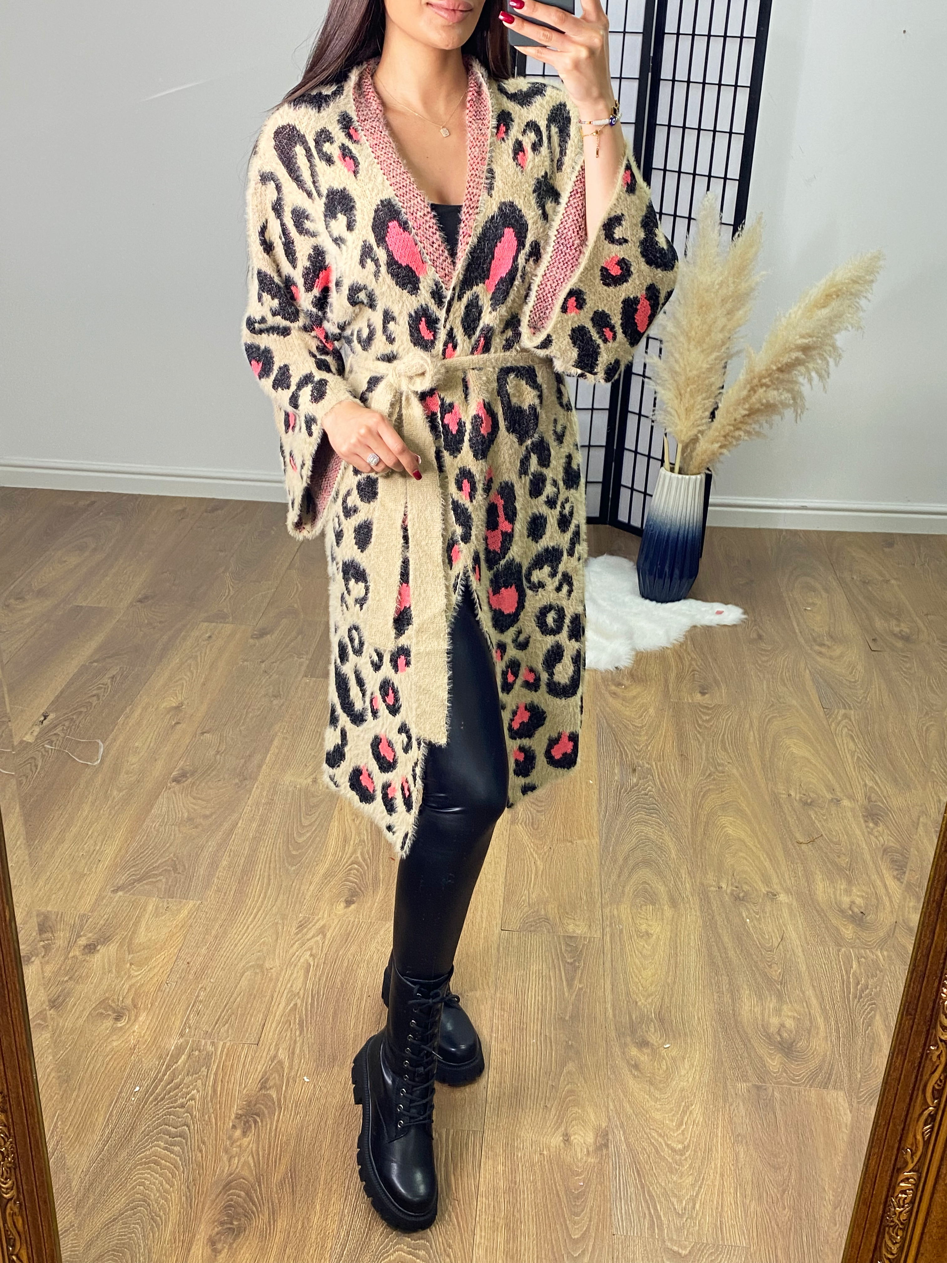 Rex Neon Cheetah Print Belted Cardigan