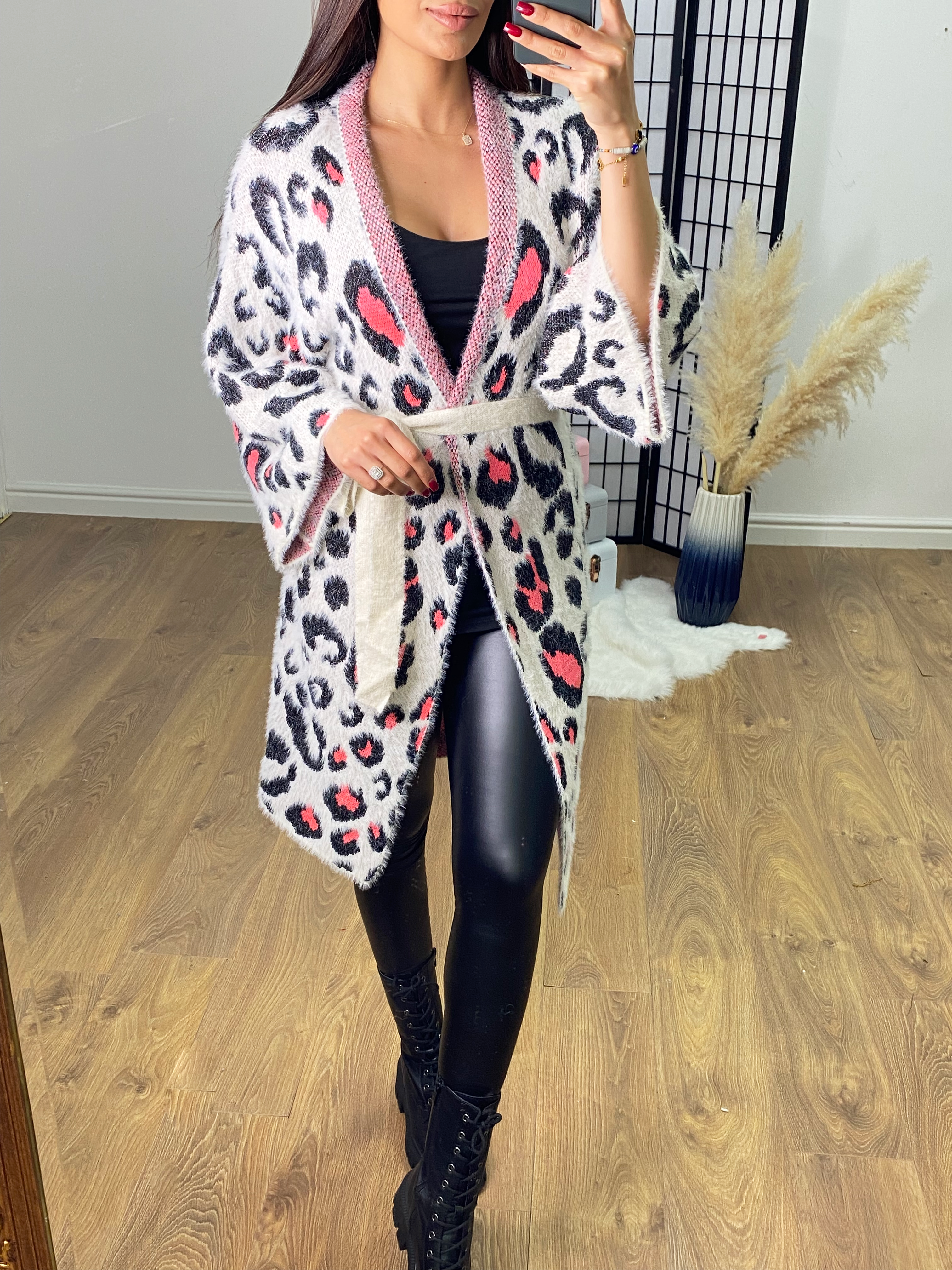 Rex Neon Cheetah Print Belted Cardigan