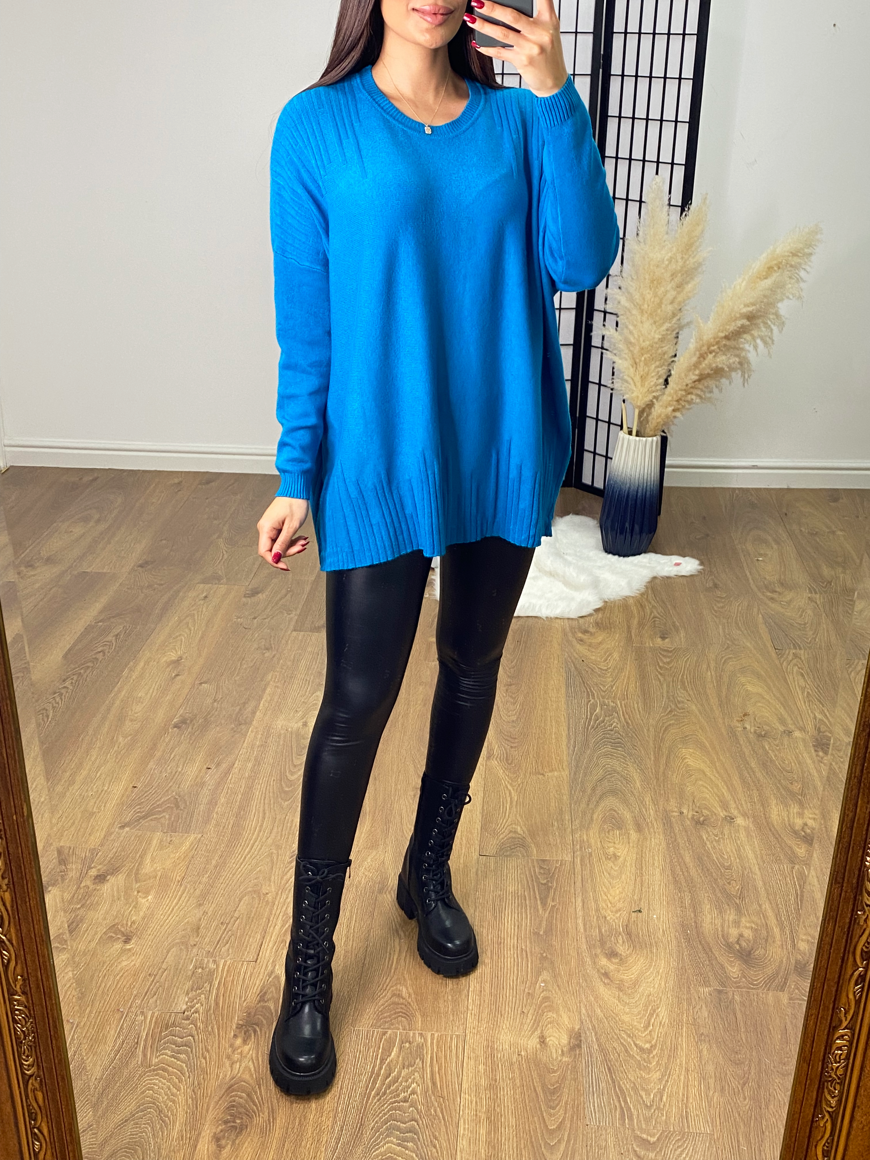 Fudge Ladder Effect Plain Oversized Jumper