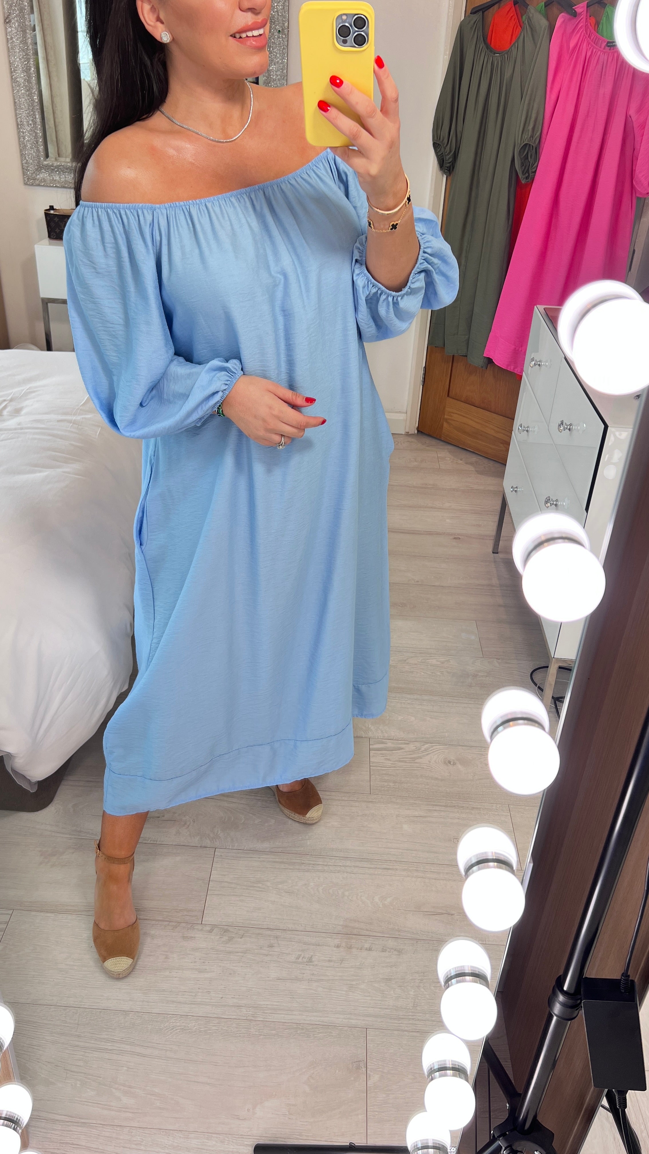 Kleo Plain Elasticated Bardot Smock Dress