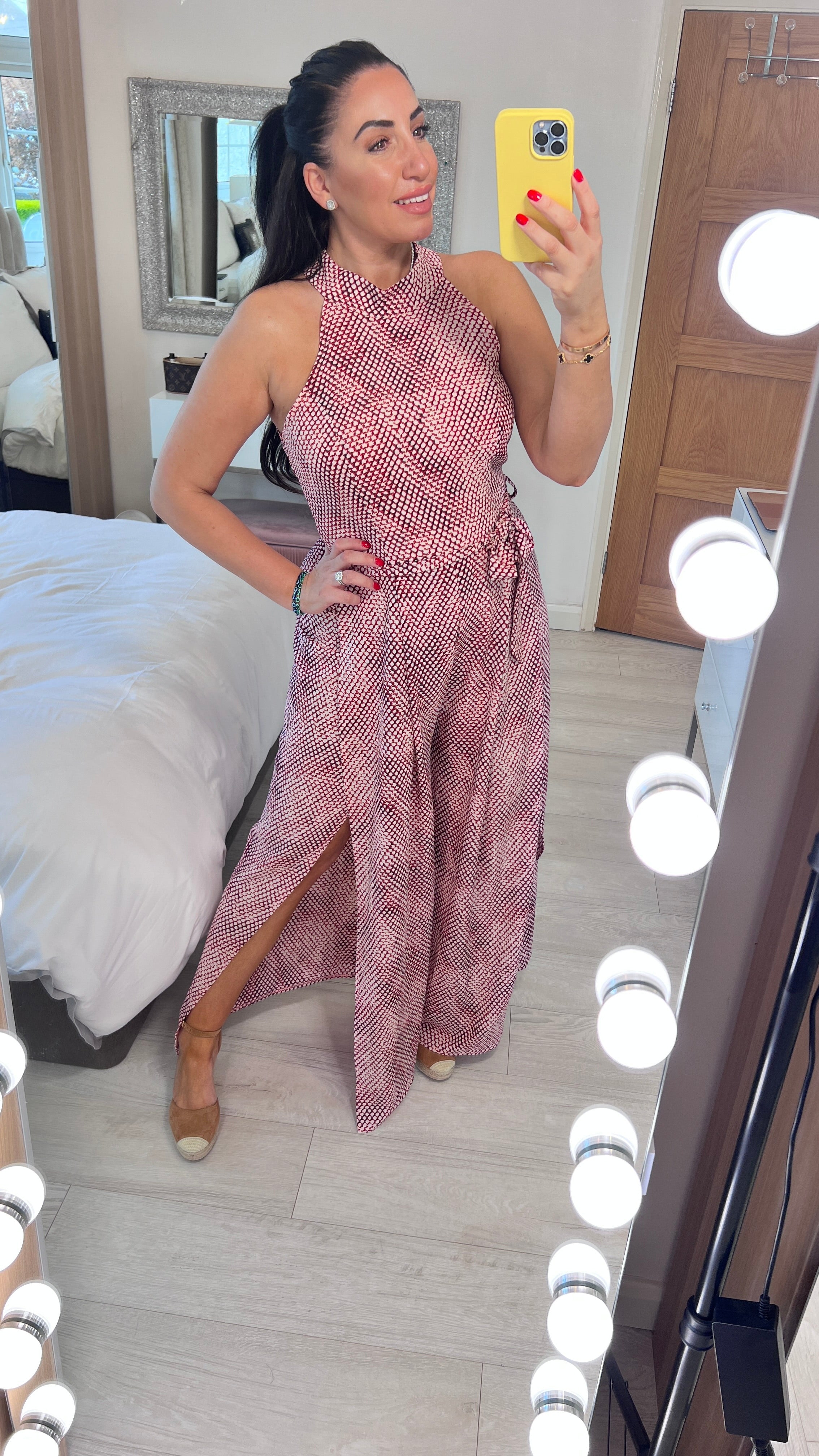 Carman Wine Mermaid Print Split Leg Jumpsuit