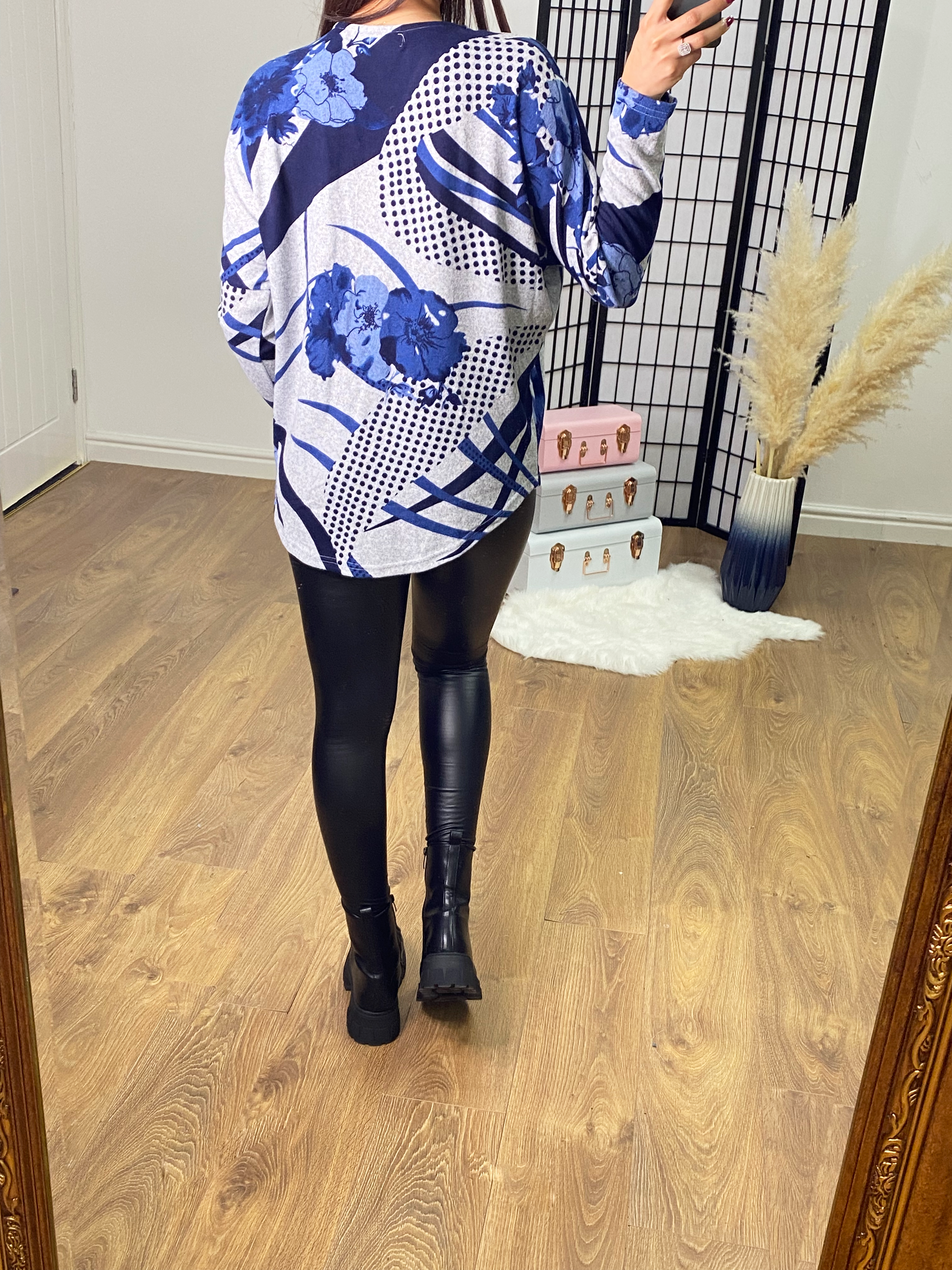 Ersa Super Soft Floral Blue Detailed Zip Knit Jumper