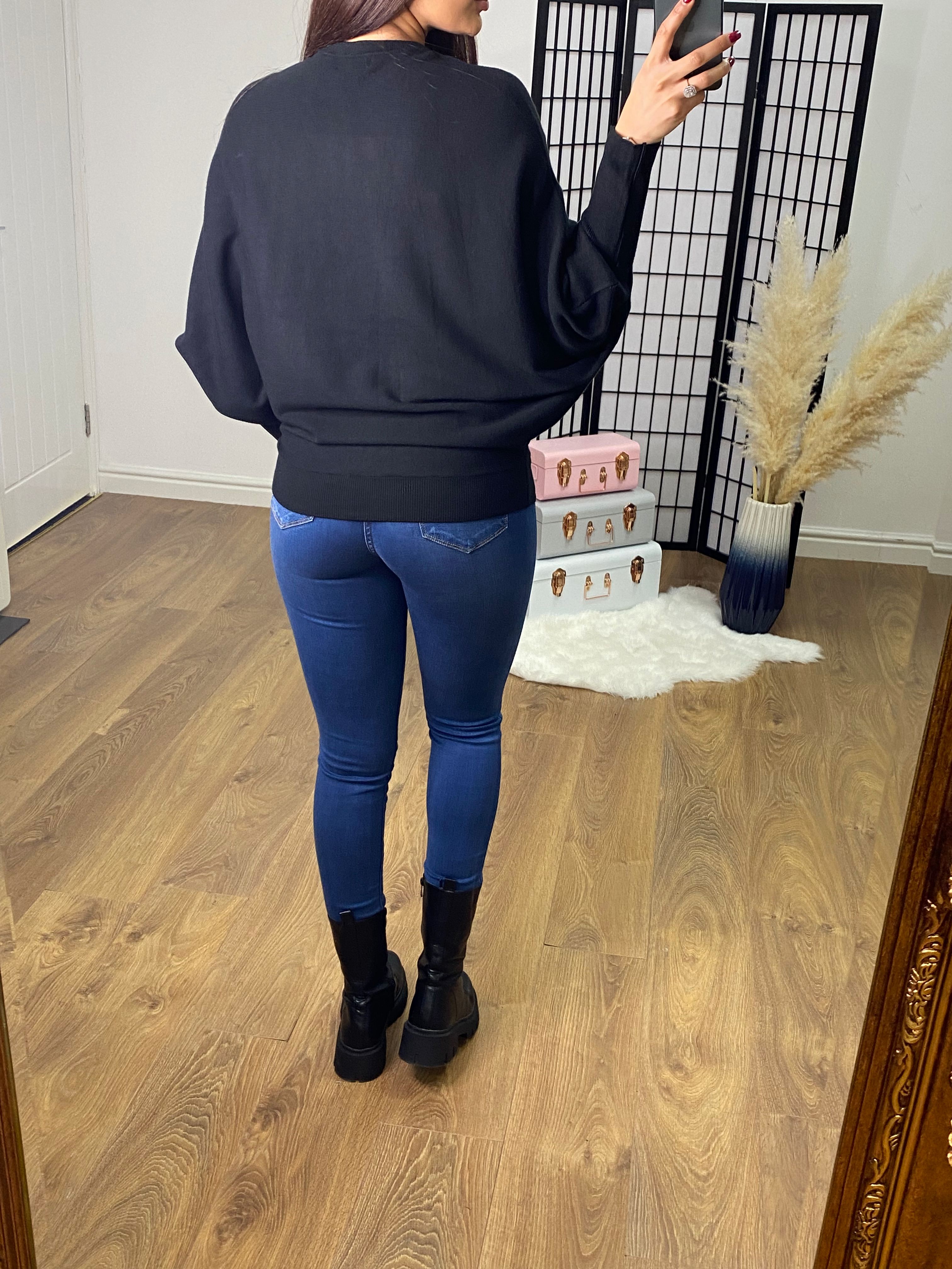 Zoey Diamante Heart Detailed Sleeve Batwing Jumper