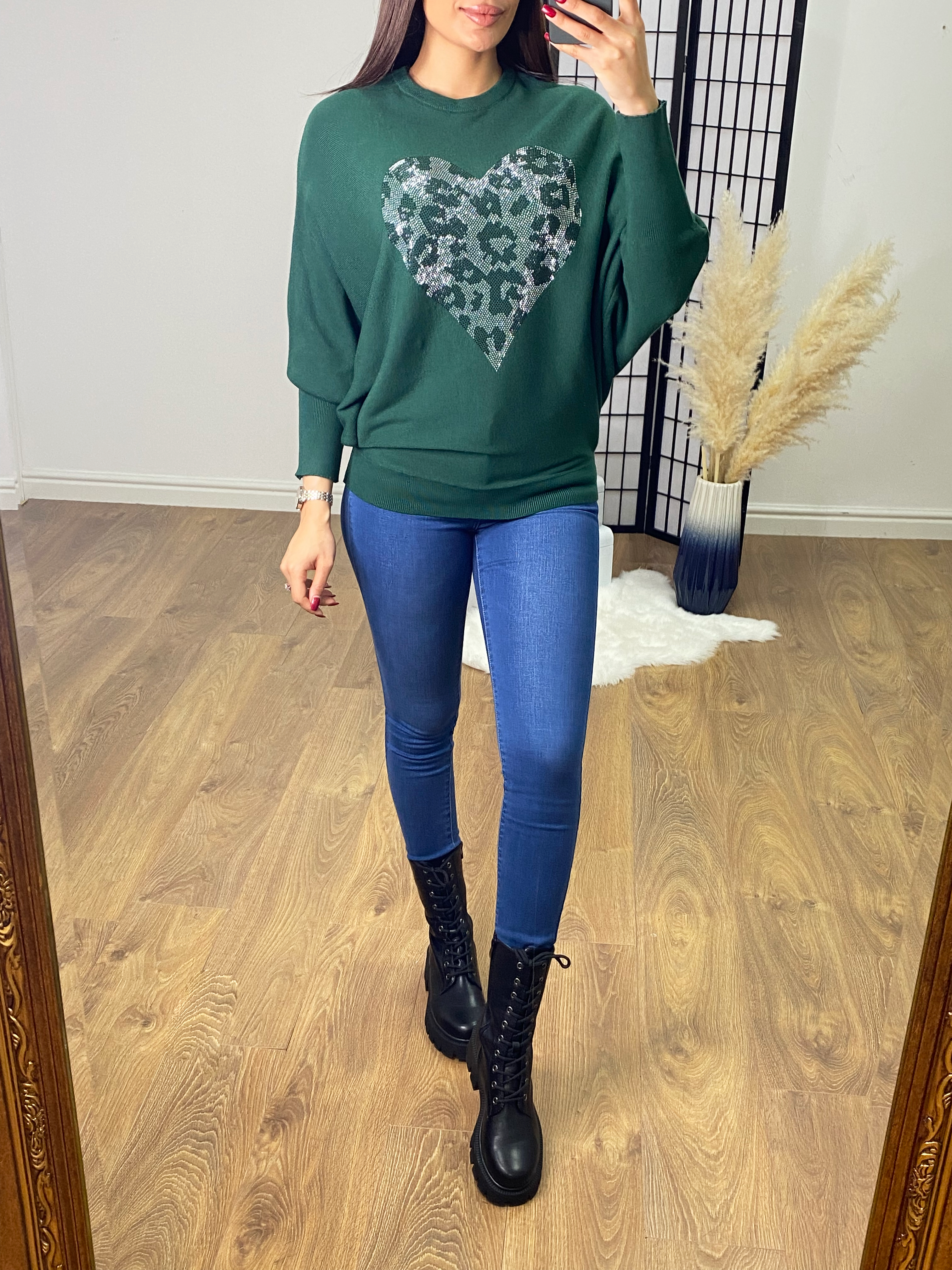 Zoey Diamante Heart Detailed Sleeve Batwing Jumper