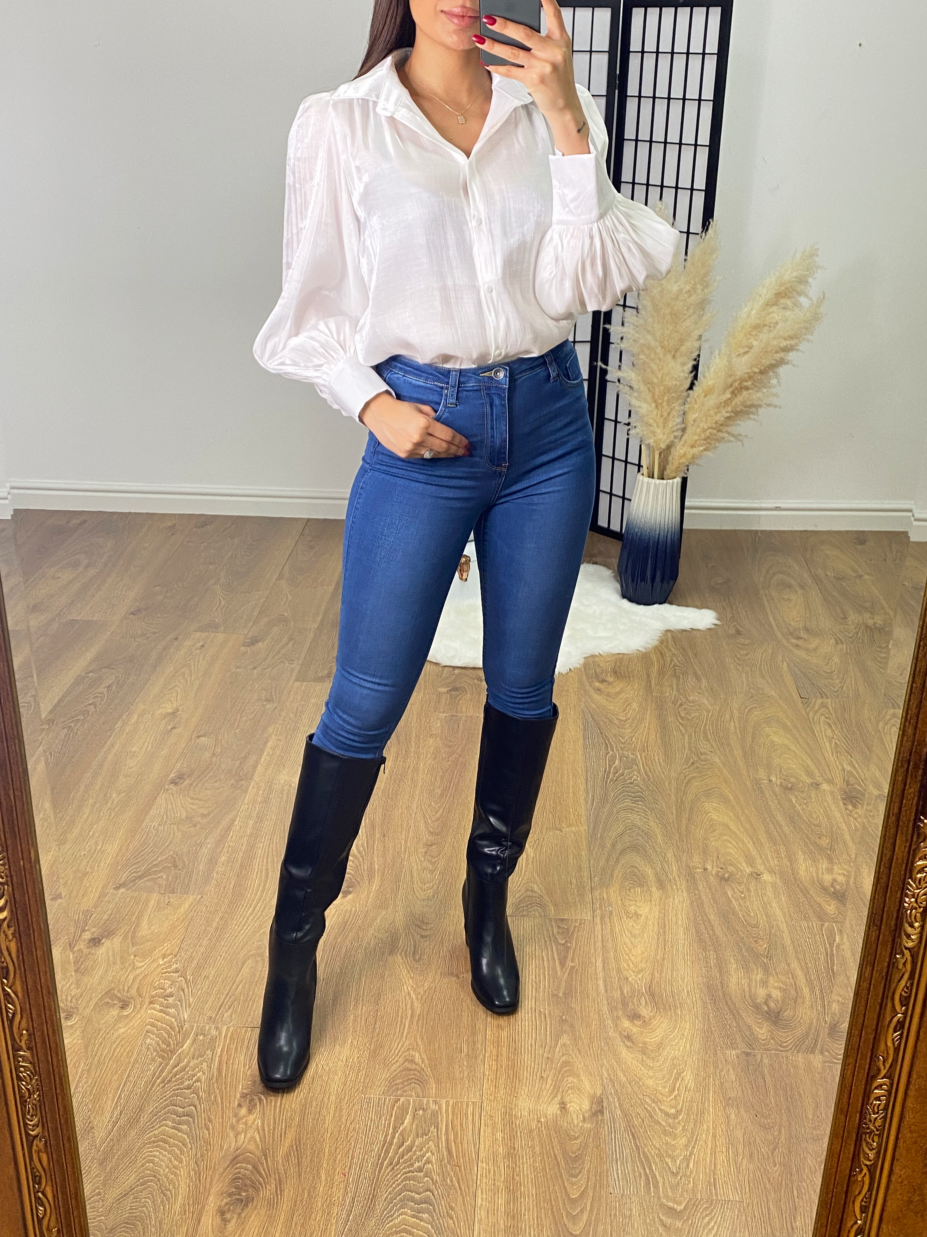 Blare Satin Balloon Sleeve Blouse