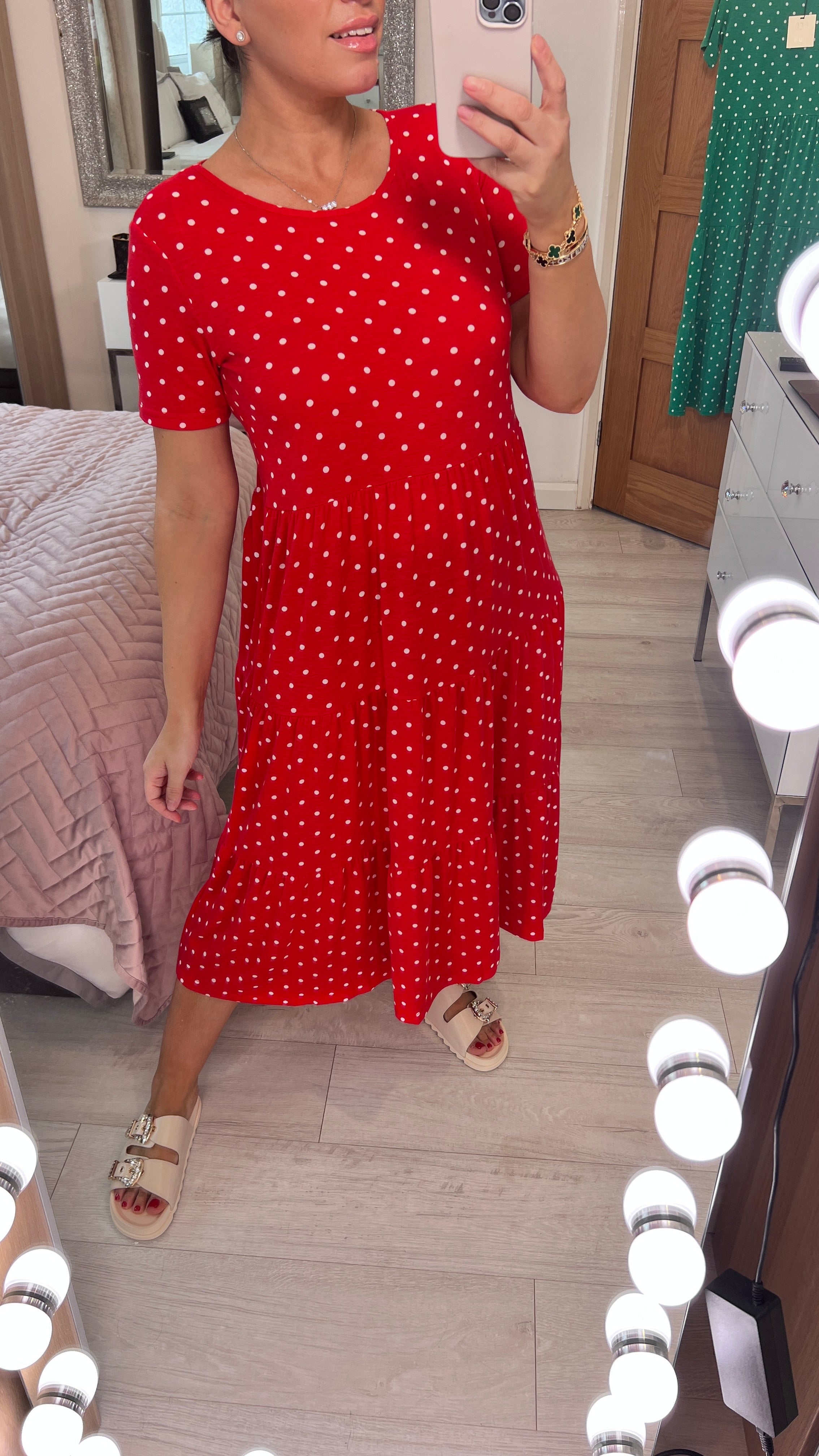 Geonova Polka Dot Tiered Midi Dress