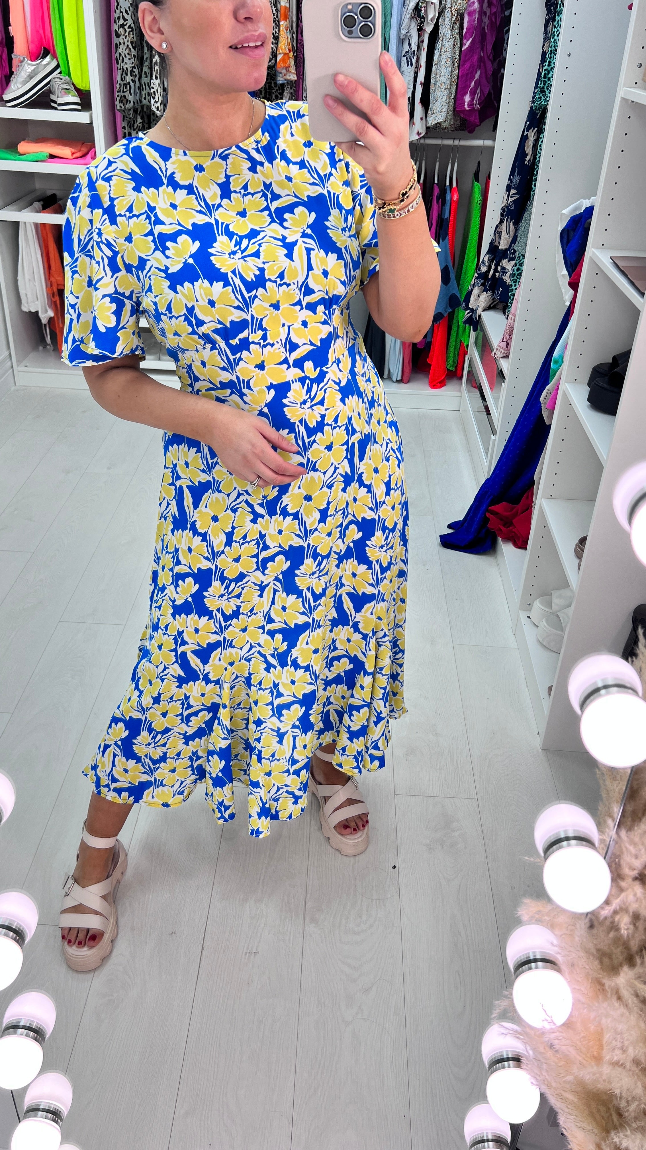 Enrica Flower Burst Angel Sleeve Dress