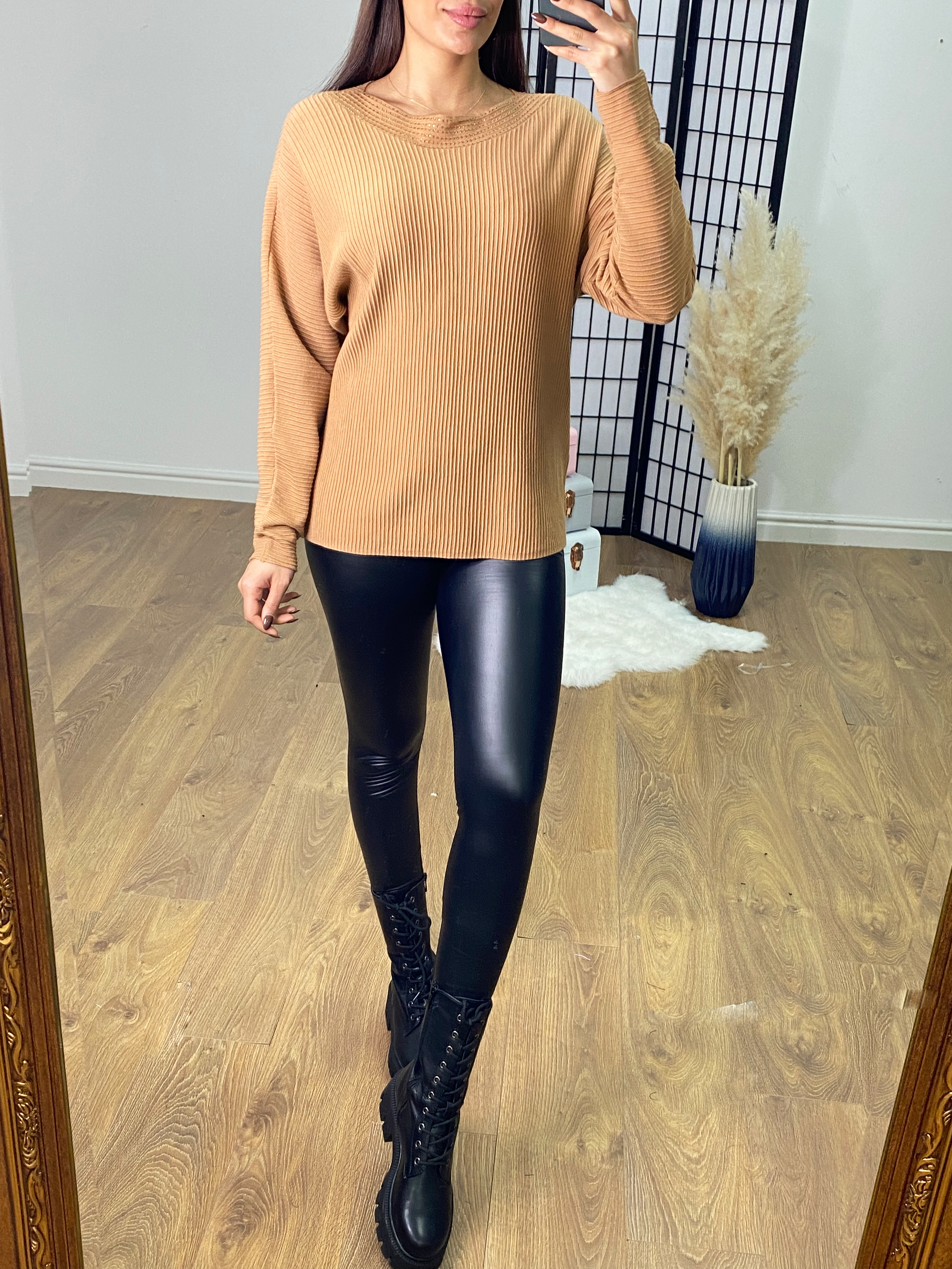 Hamley Diamante Scoop Neck Ribbed Batwing Knit Jumper