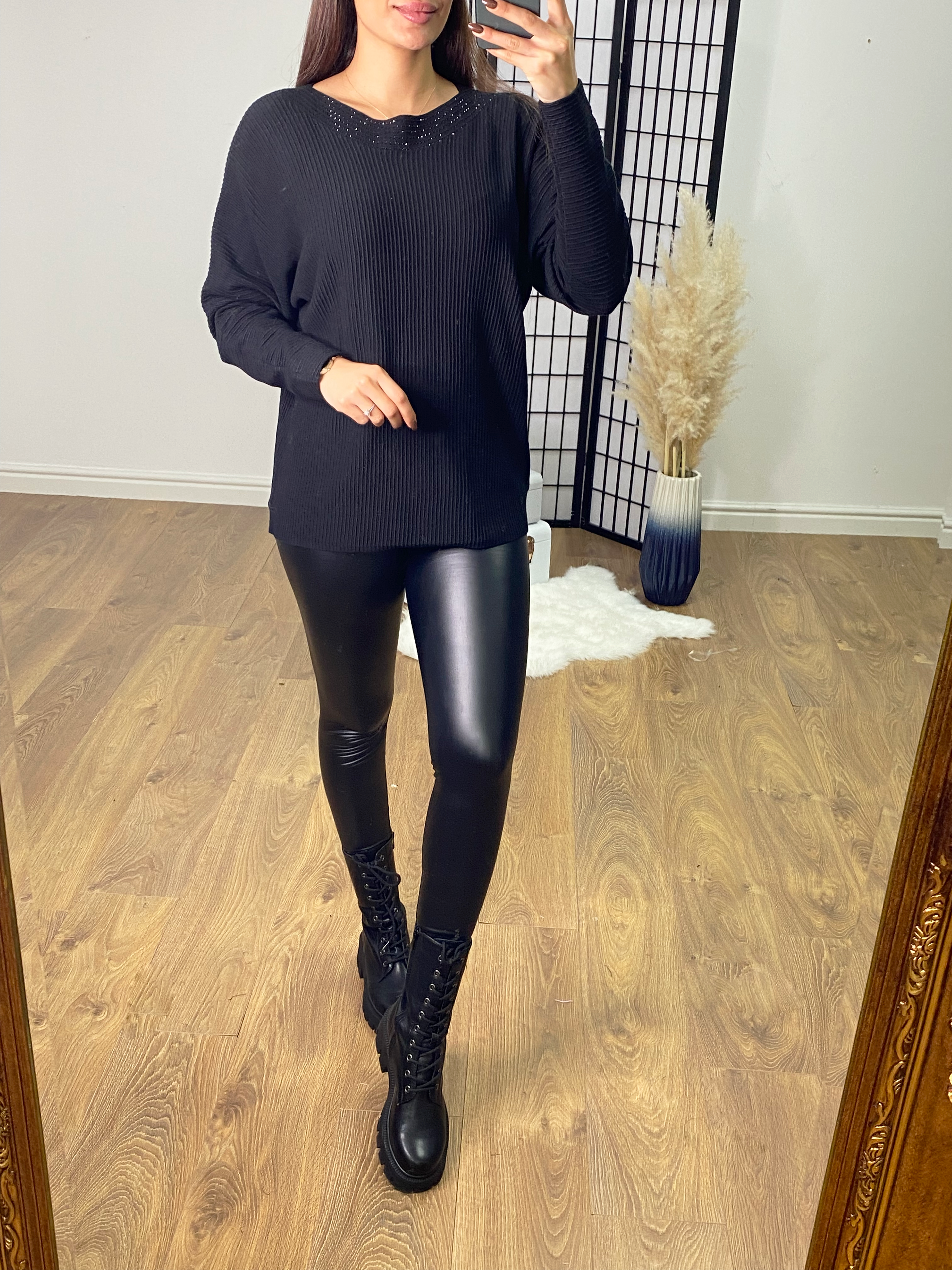 Hamley Diamante Scoop Neck Ribbed Batwing Knit Jumper