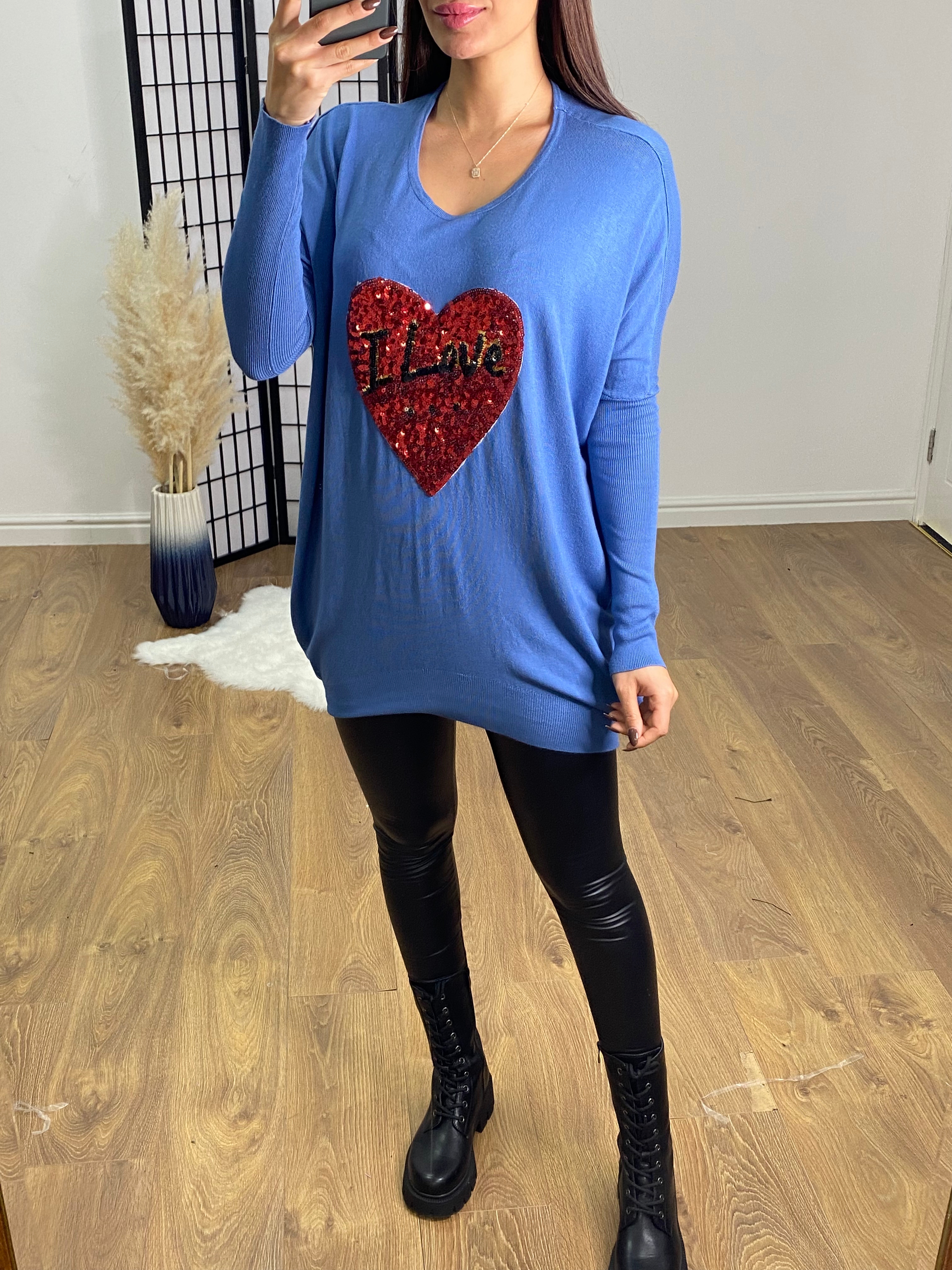 Keara Sequin Love Heart Slouchy Jumper
