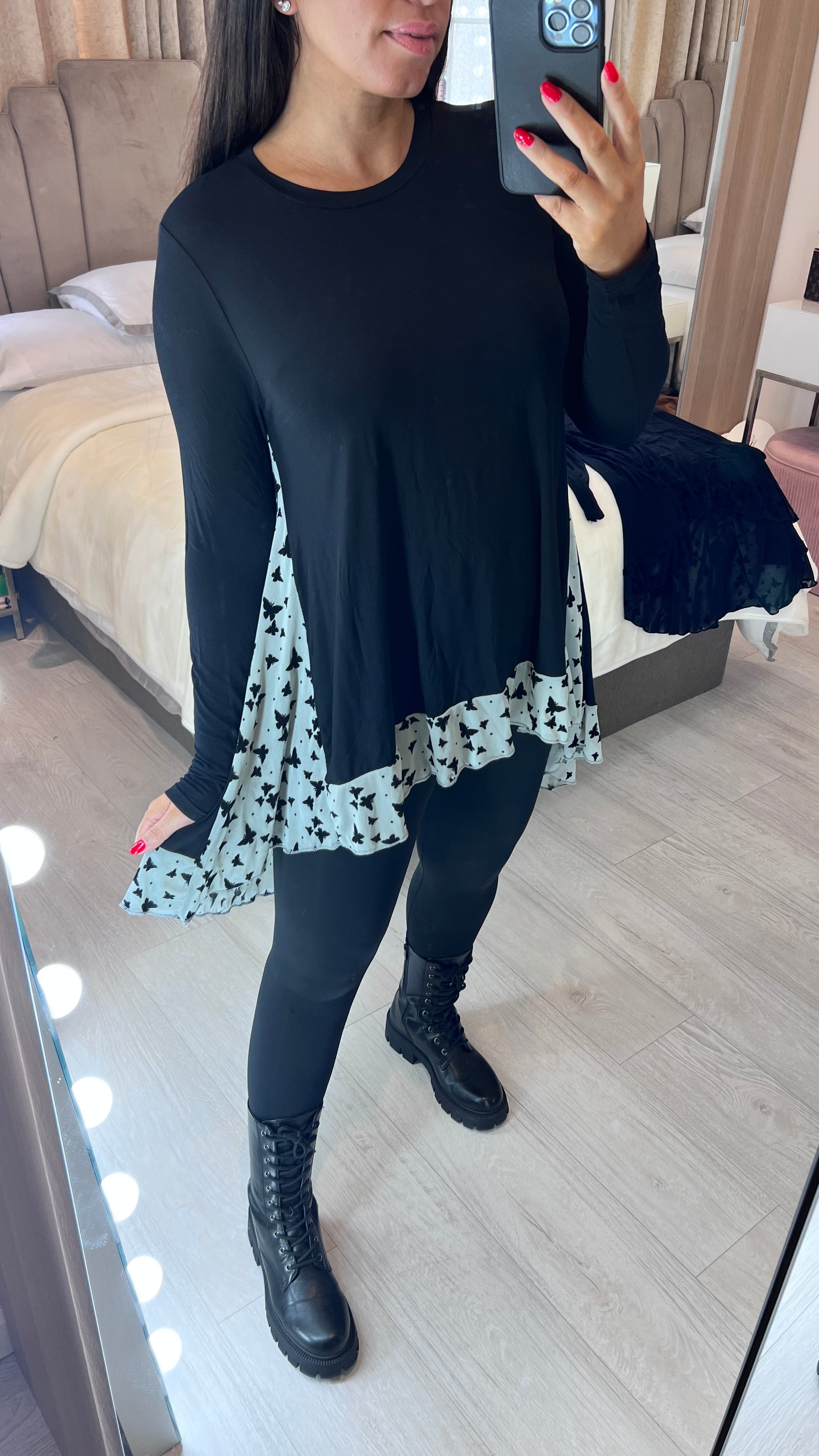 Souza Butterfly Print Chiffon Back Detailed Dip Hem Top