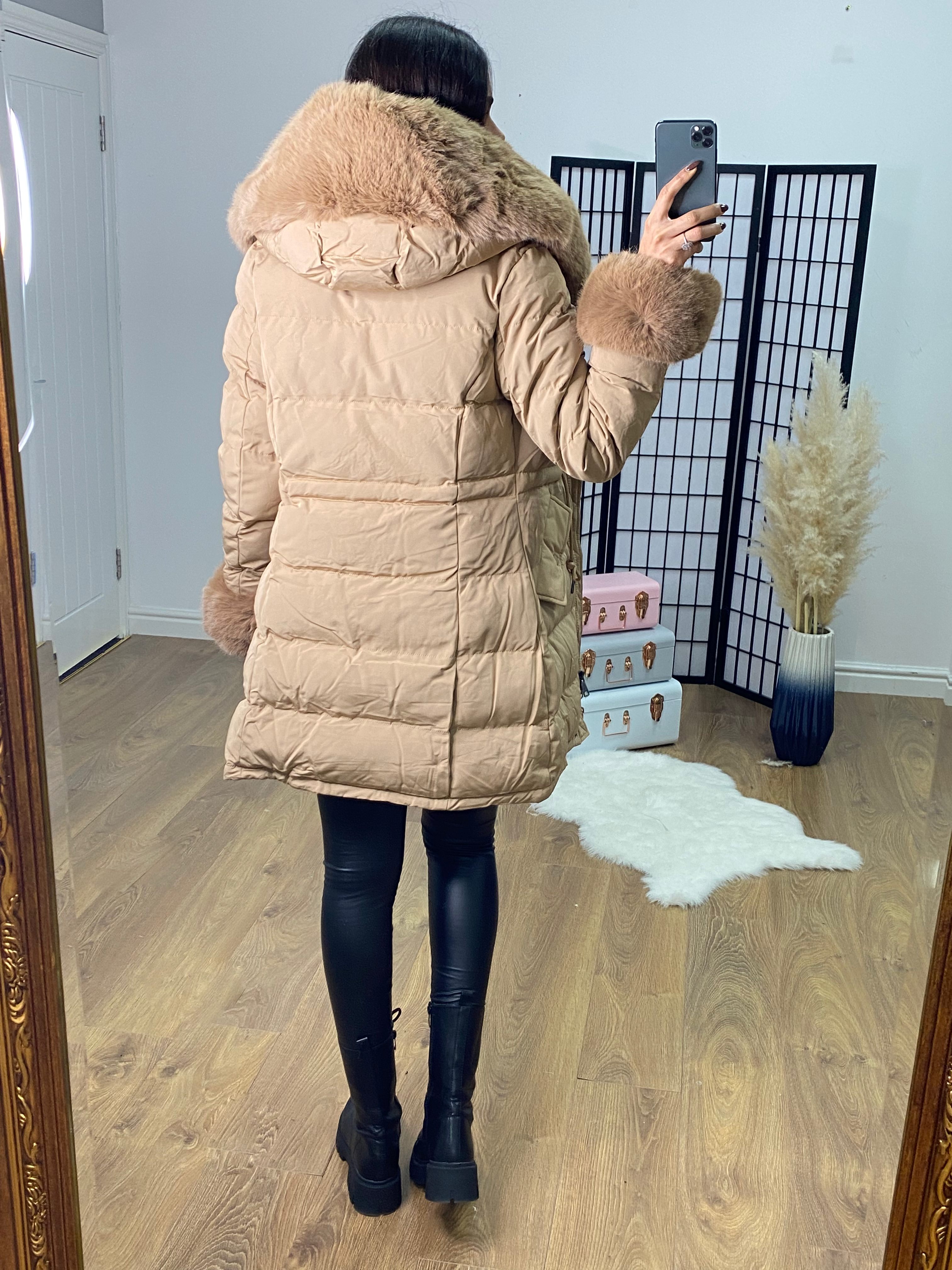 Vienna Camel Luxury Faux Fur Trim Coat